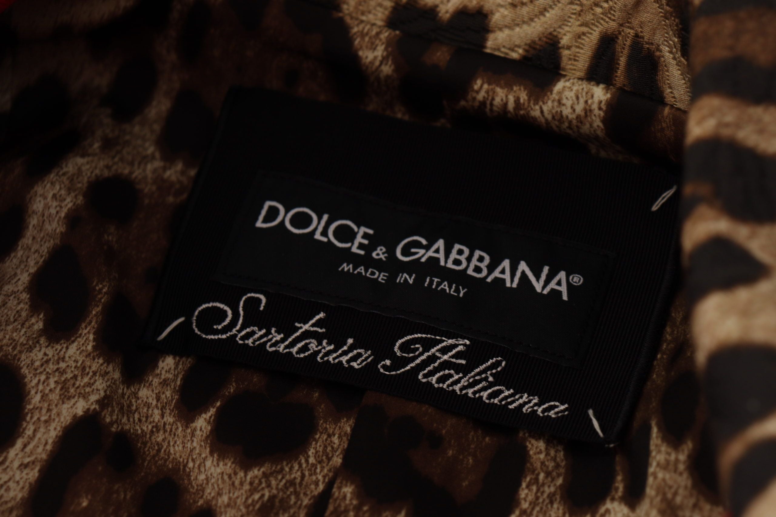 Dolce & Gabbana wool trench coat jacket with red leopard print-8