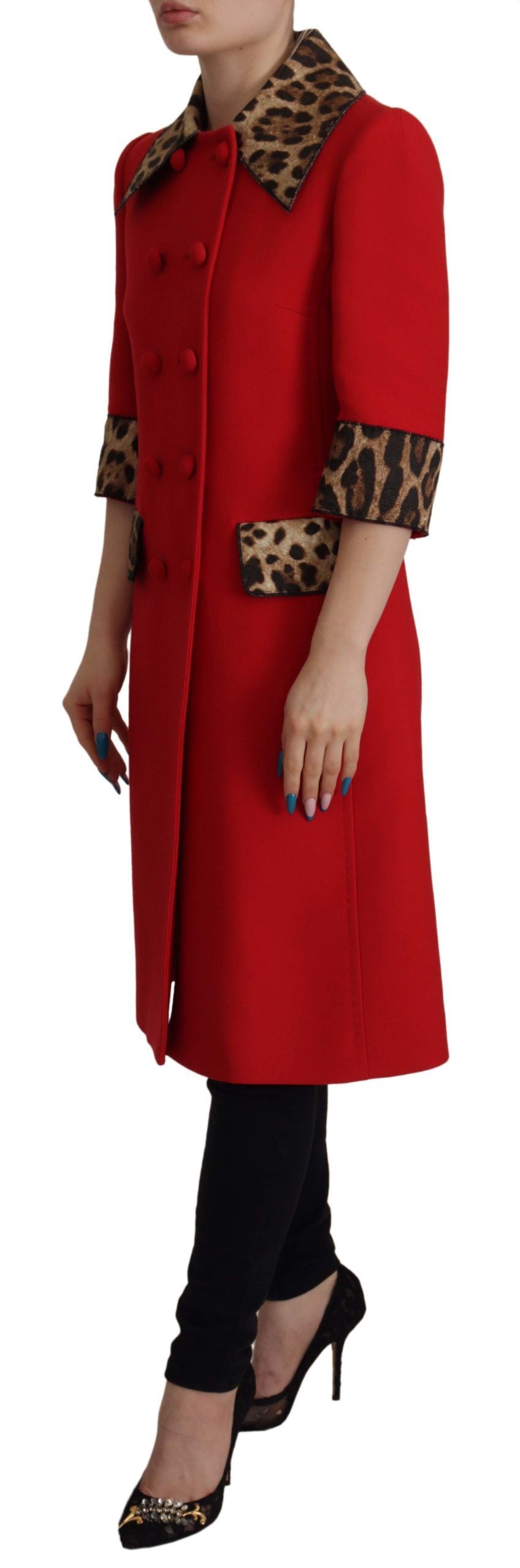 Dolce & Gabbana wool trench coat jacket with red leopard print-2
