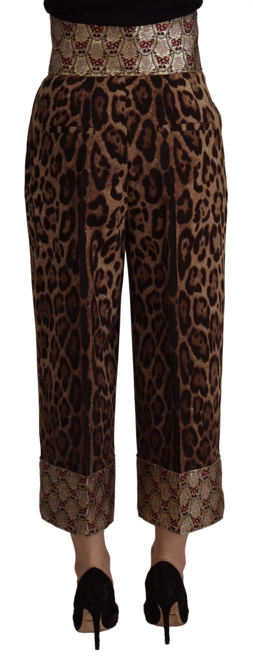 Dolce & Gabbana Brown Leopard and Gold Jacquard High-Waisted Trousers-3