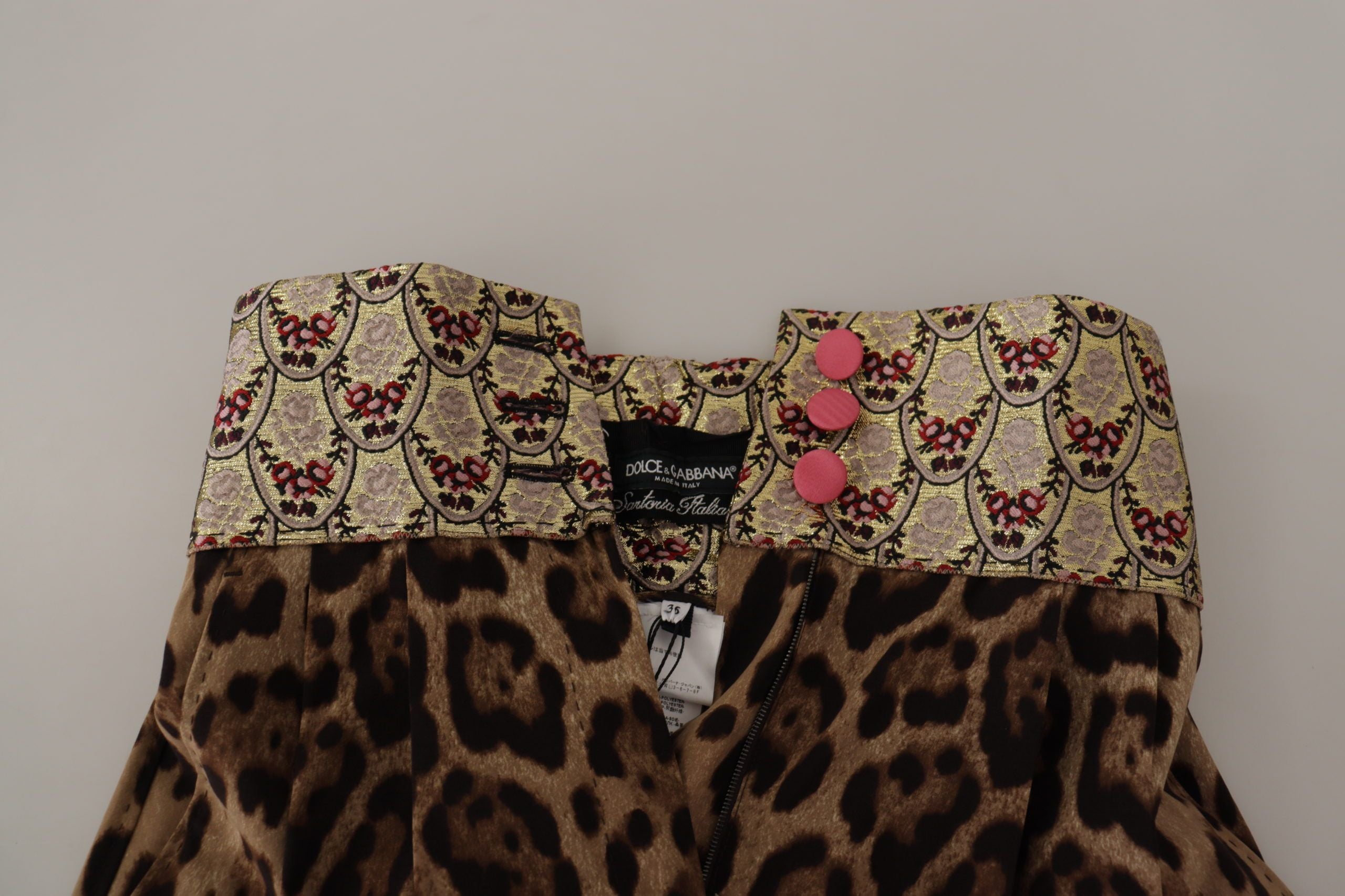 Dolce & Gabbana Brown Leopard and Gold Jacquard High-Waisted Trousers-4