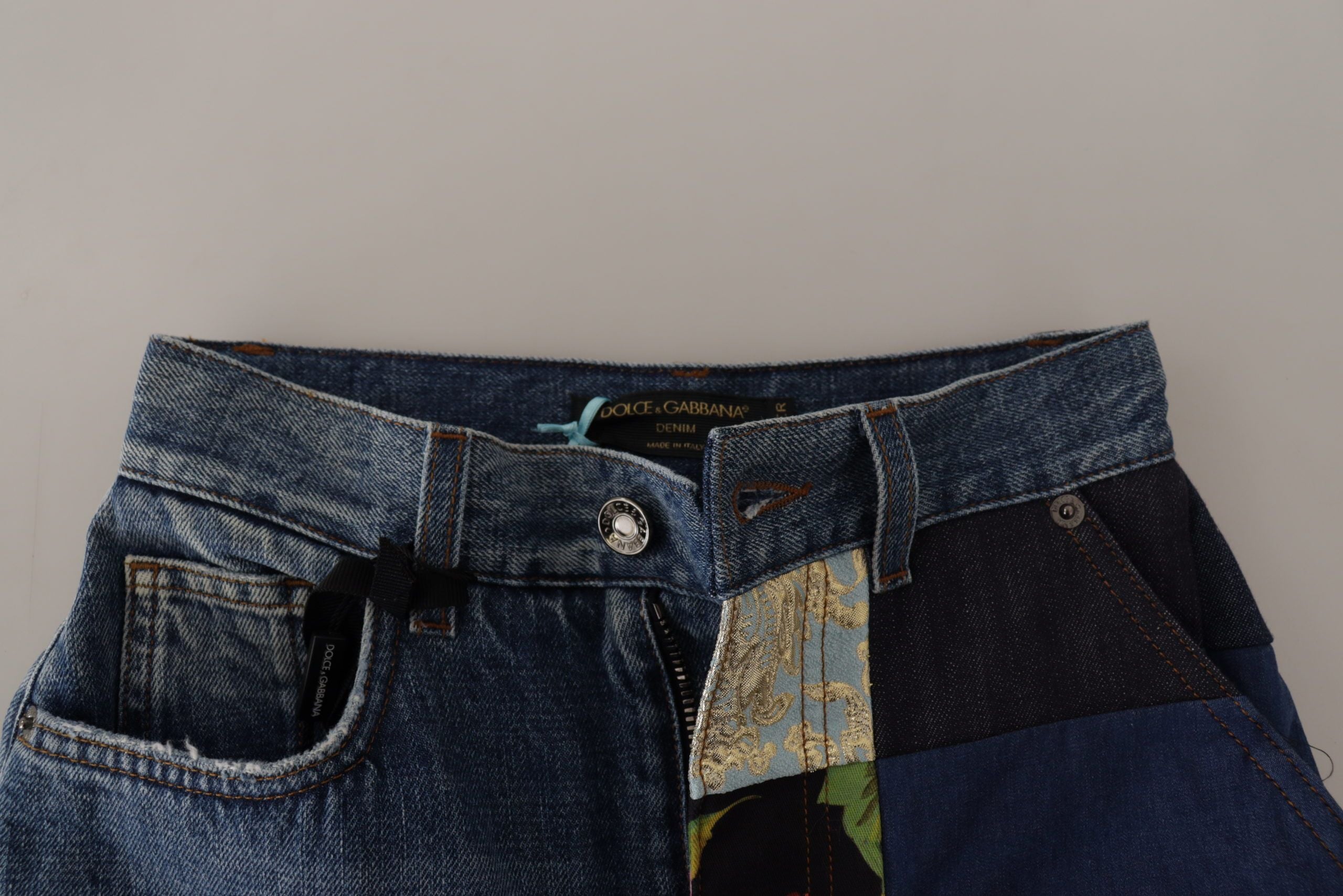Dolce & Gabbana Blaue Jeans Jacquard Majolika Hose mit hoher Taille-3