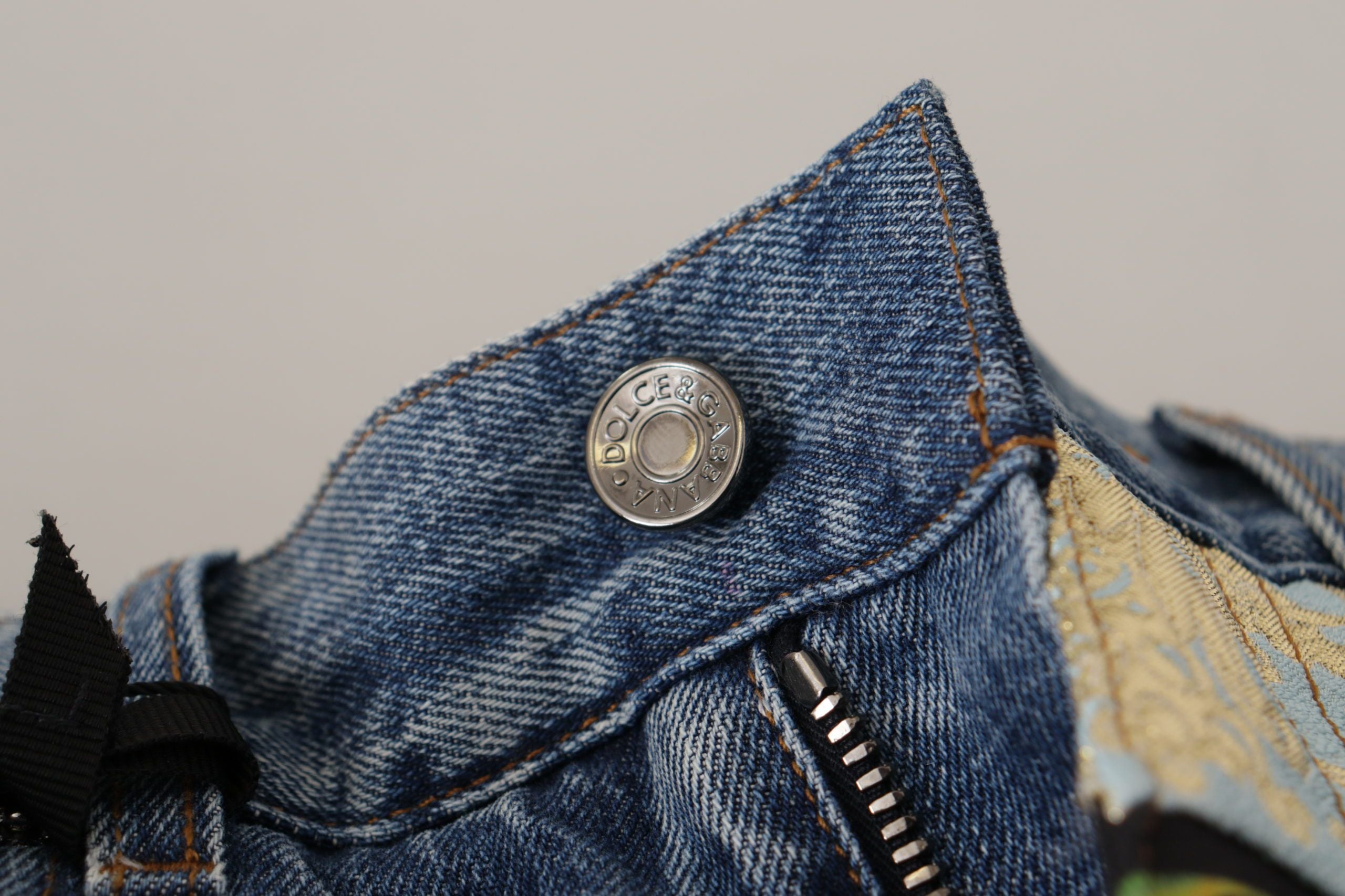 Dolce & Gabbana Blaue Jeans Jacquard Majolika Hose mit hoher Taille-5