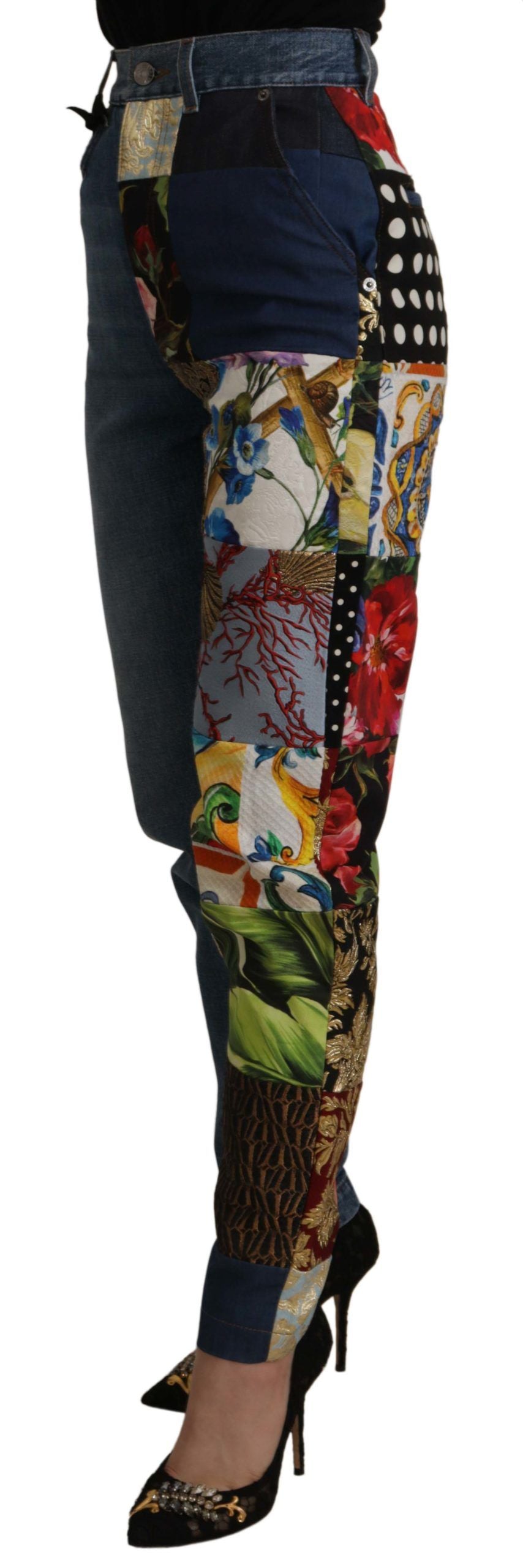 Dolce & Gabbana Blaue Jeans Jacquard Majolika Hose mit hoher Taille-7