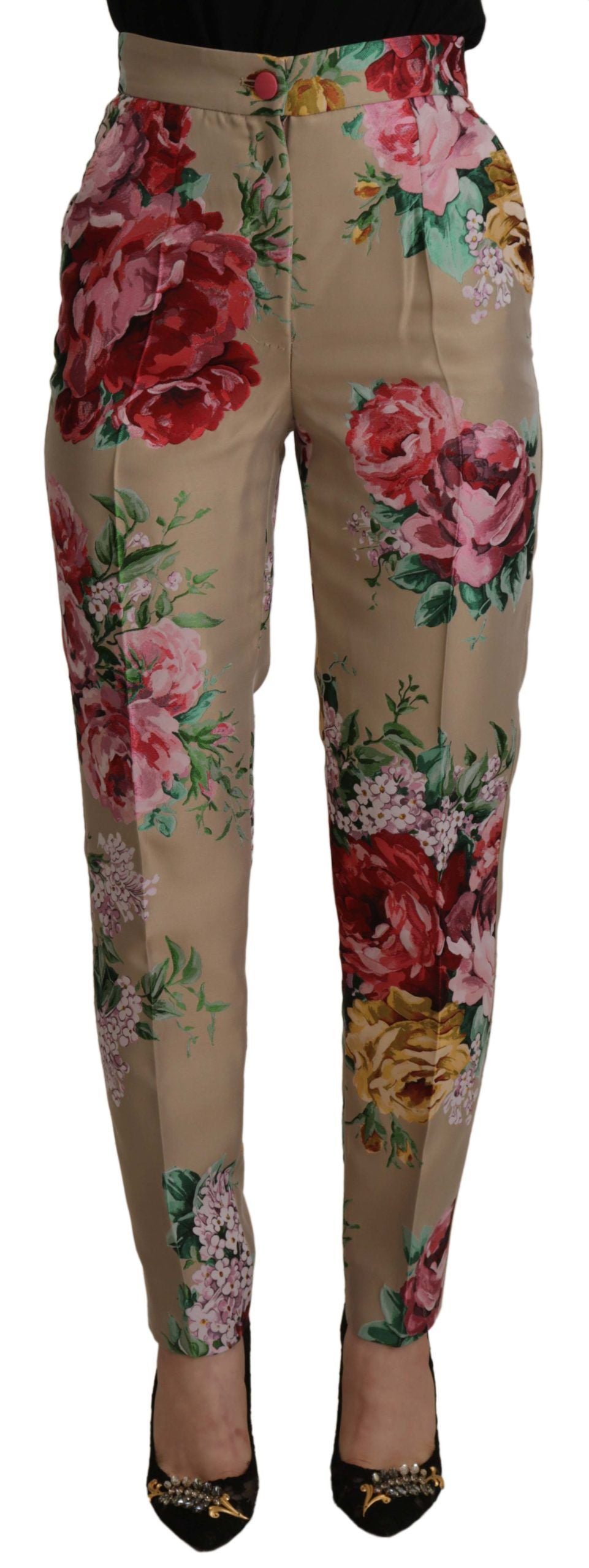 Dolce & Gabbana beige floral dress, formal high-waisted trousers