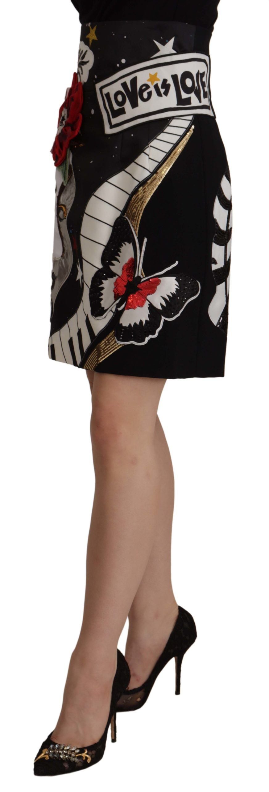 Dolce & Gabbana Black Love Watch Sequin Piano Skirt-2