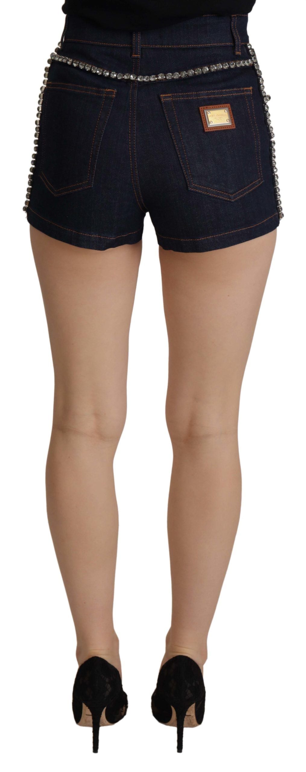 Dolce & Gabbana Blue Denim Stretch Crystal Hot Pants Shorts-2