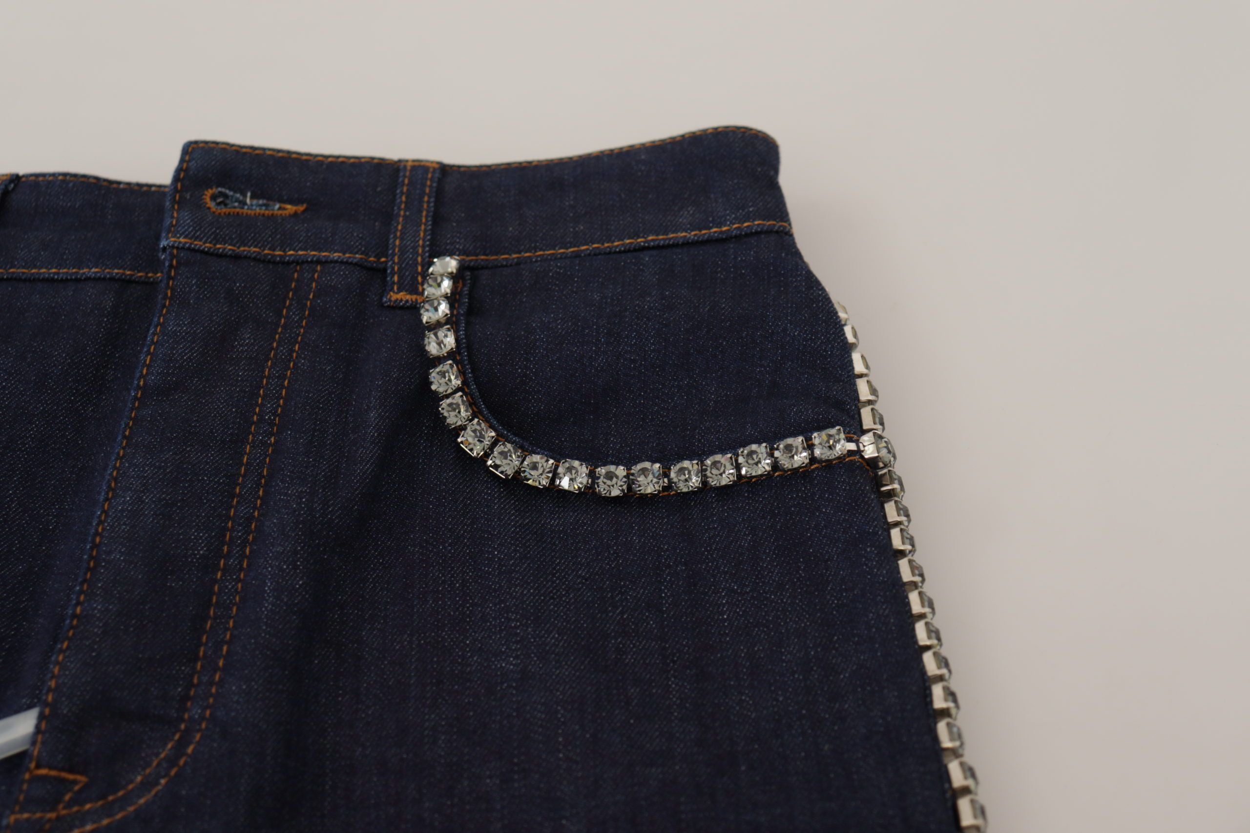 Dolce & Gabbana Blue Denim Stretch Crystal Hot Pants Shorts-3