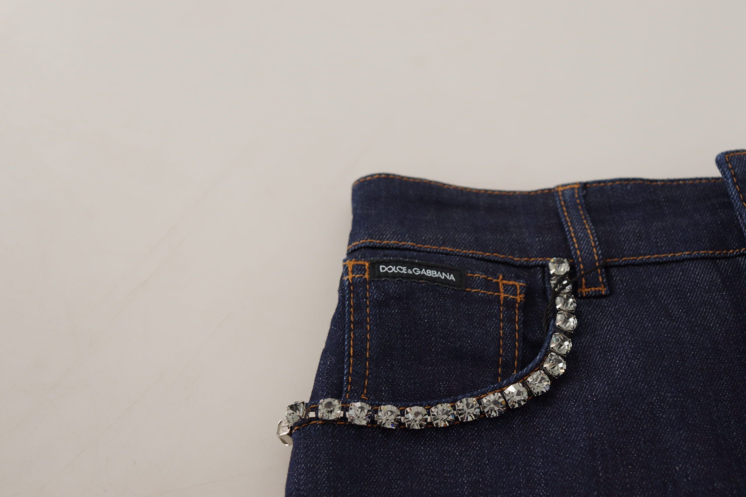 Dolce & Gabbana Blue Denim Stretch Crystal Hot Pants Shorts-4