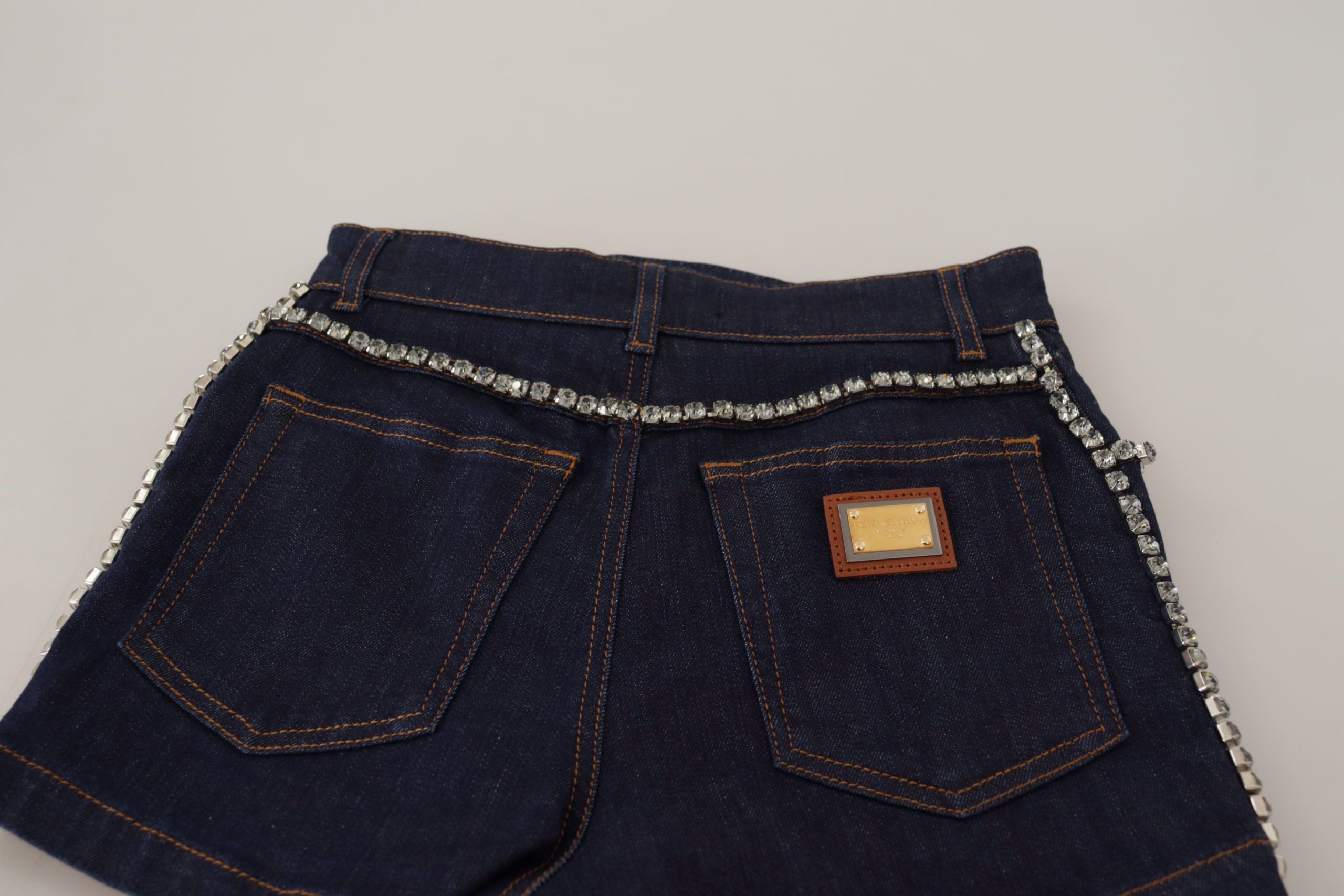 Dolce & Gabbana Blue Denim Stretch Crystal Hot Pants Shorts-7