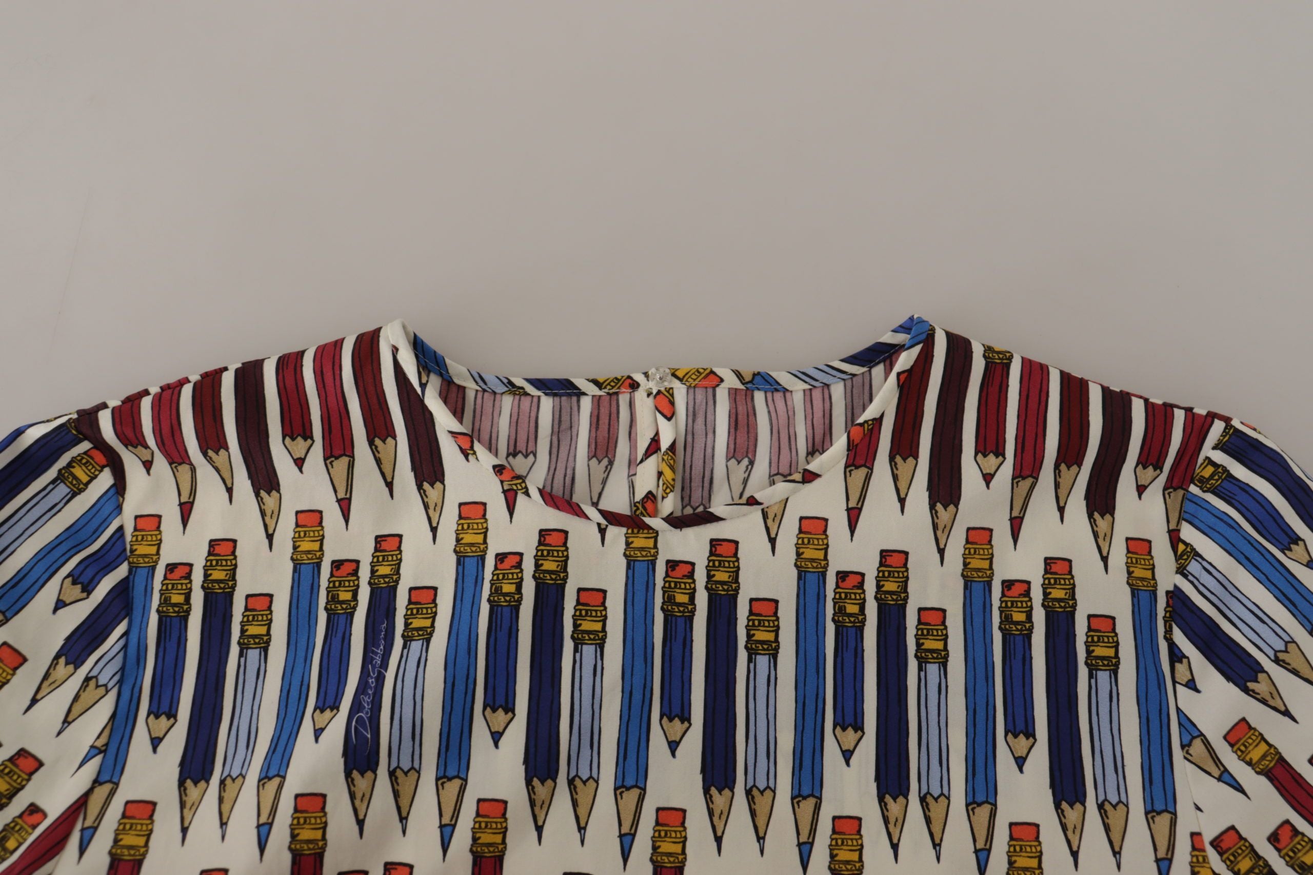 Dolce & Gabbana White Cotton T-Shirt Blouse with Pencil Print-5