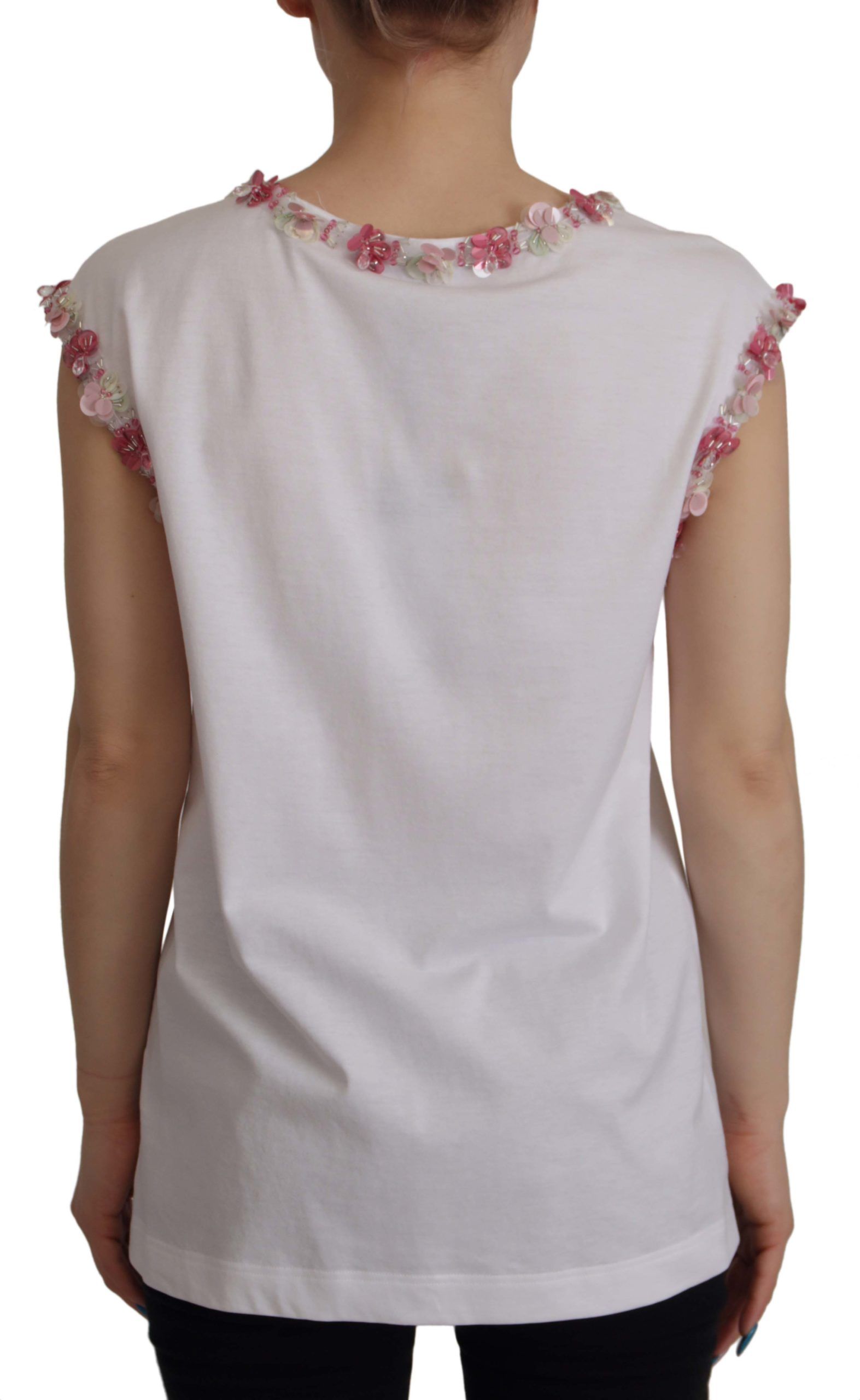 Dolce & Gabbana Weißes DG Crown Floral Pailletten-T-Shirt-2