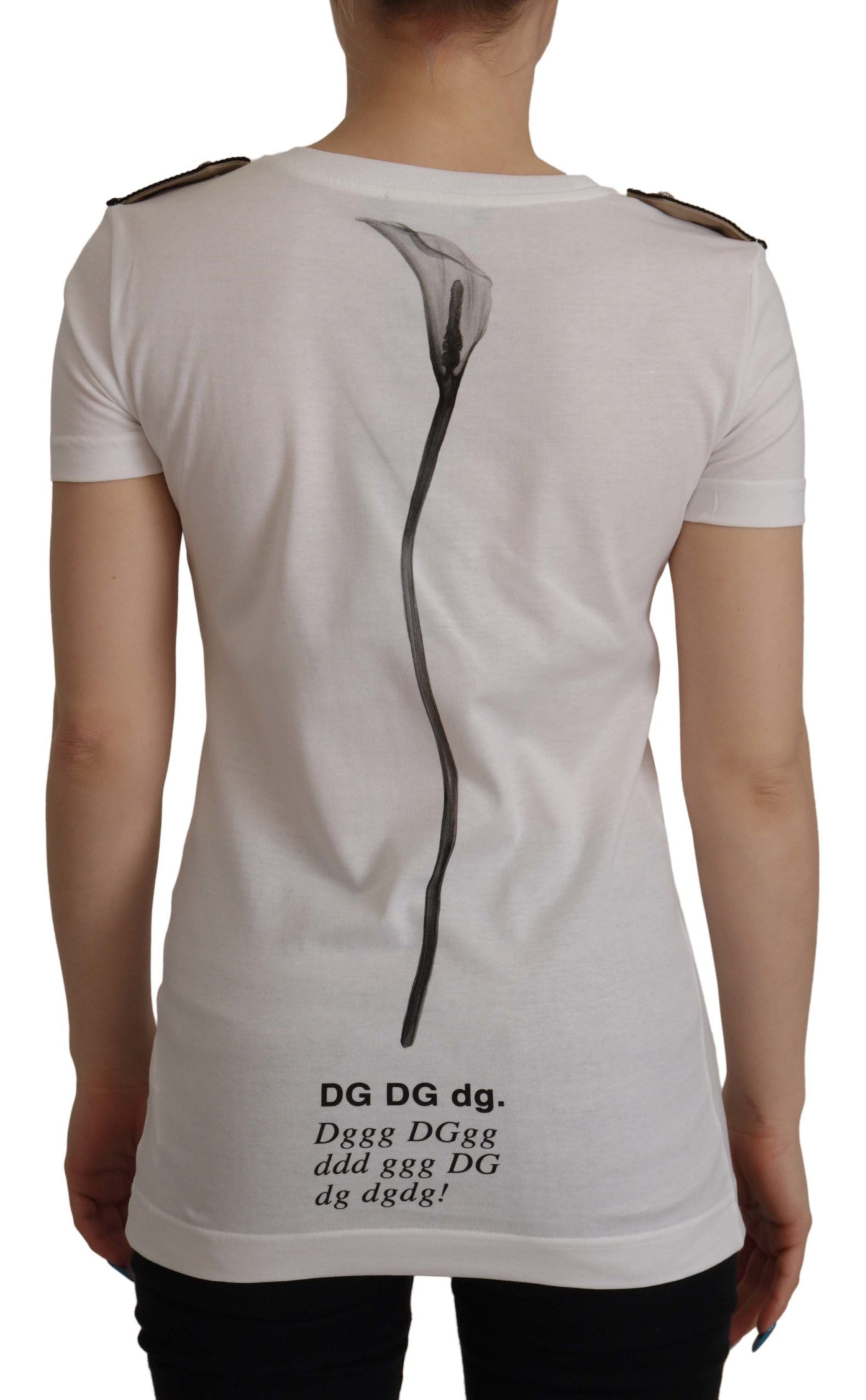 Camiseta de algodón con cuello redondo y rosas blancas y negras de Dolce & Gabbana-2