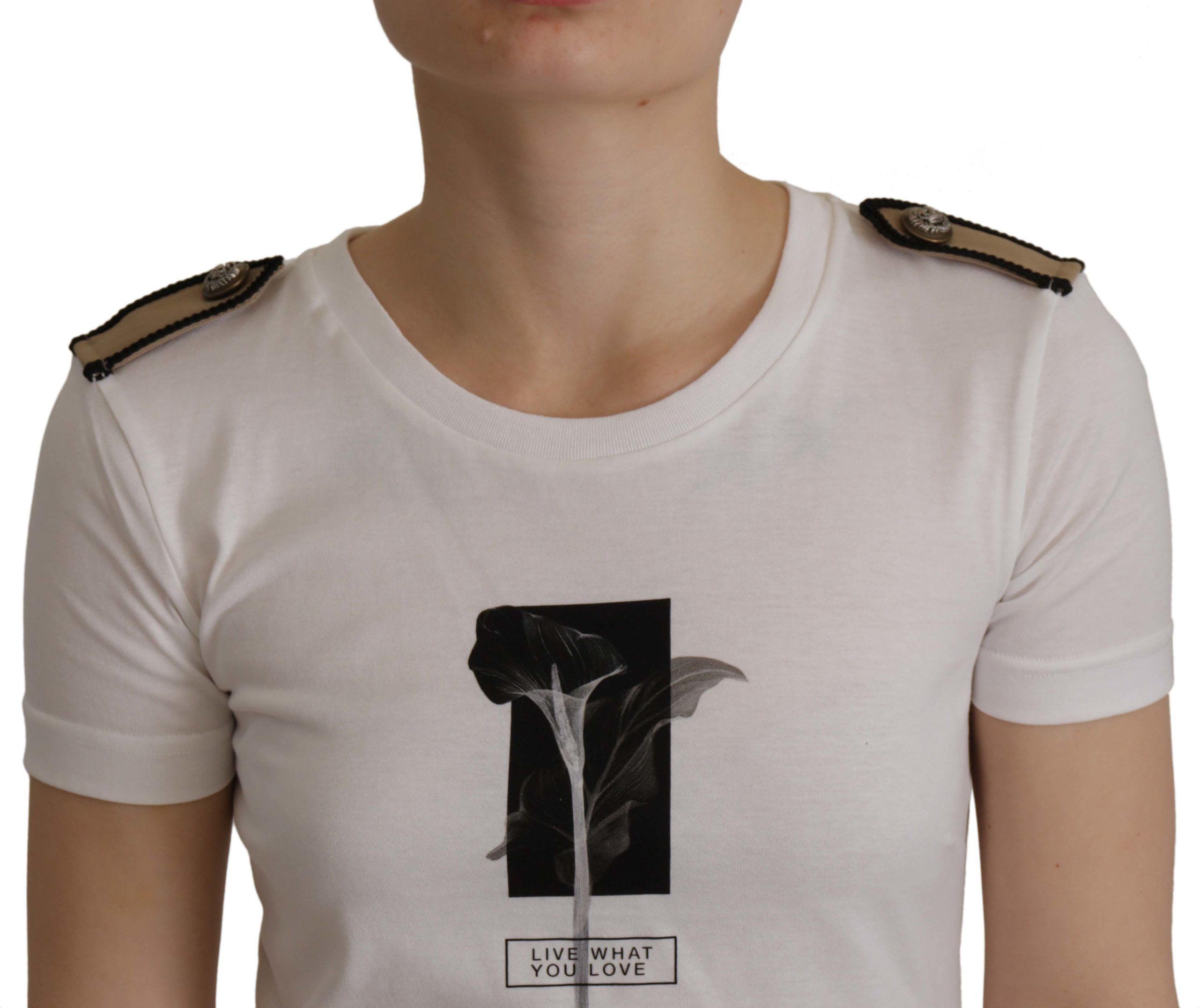 Camiseta de algodón con cuello redondo y rosas blancas y negras de Dolce & Gabbana-3