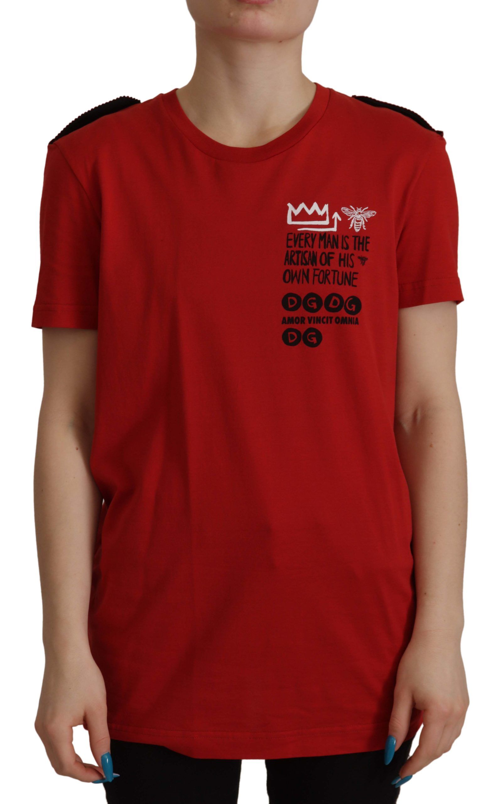 Dolce & Gabbana Red Amor Vincit Omnia T-Shirt with round neck