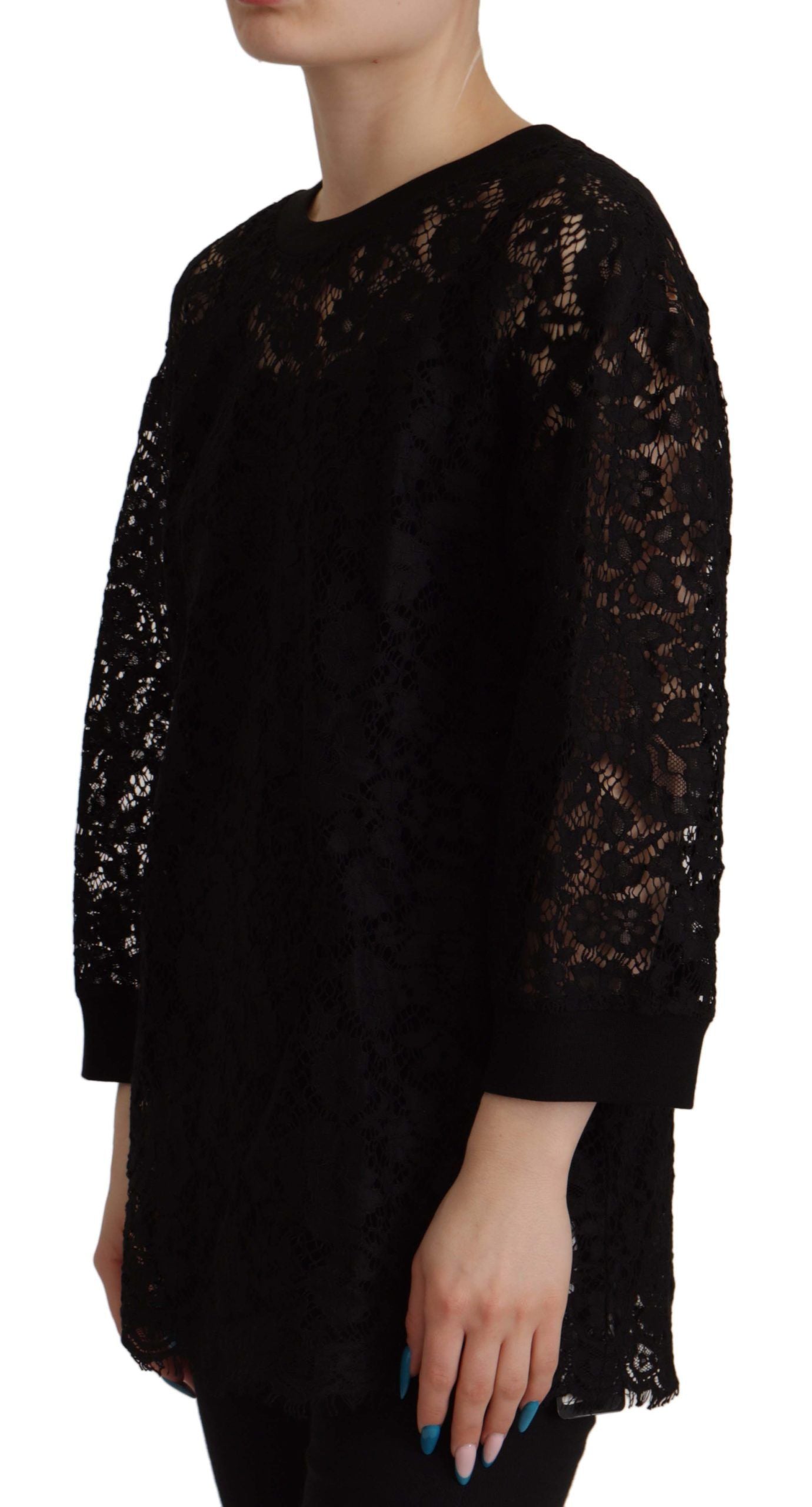 Dolce & Gabbana Black Lace Sweater with Floral Pattern Sicily Blouse-2