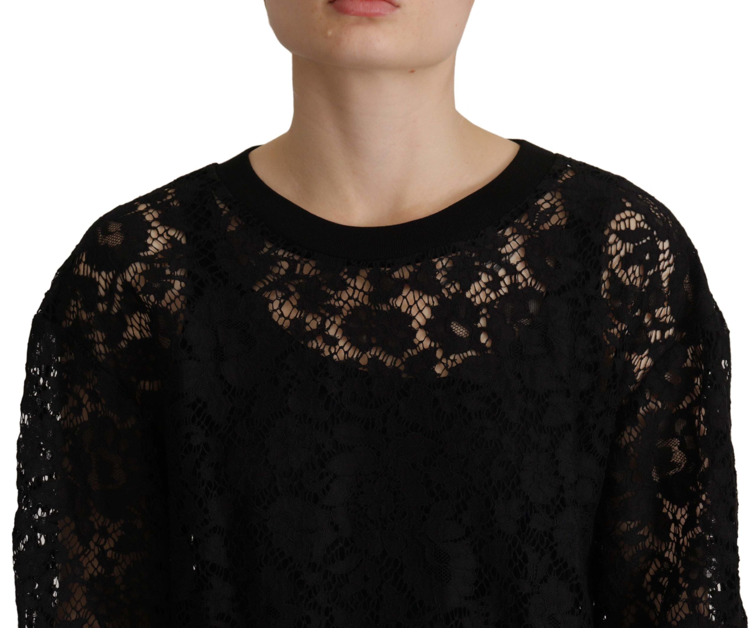 Dolce & Gabbana Black Lace Sweater with Floral Pattern Sicily Blouse-4