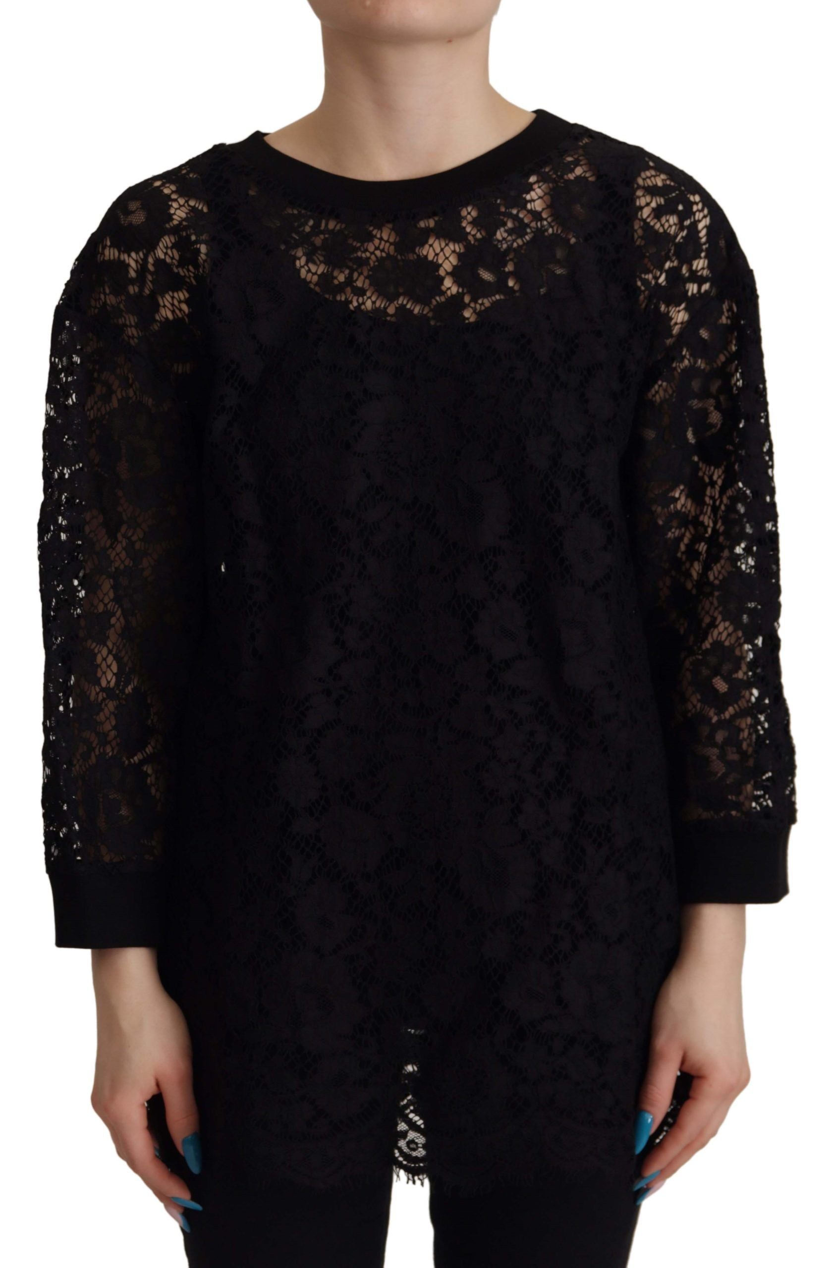 Dolce & Gabbana Black Lace Sweater with Floral Pattern Sicily Blouse
