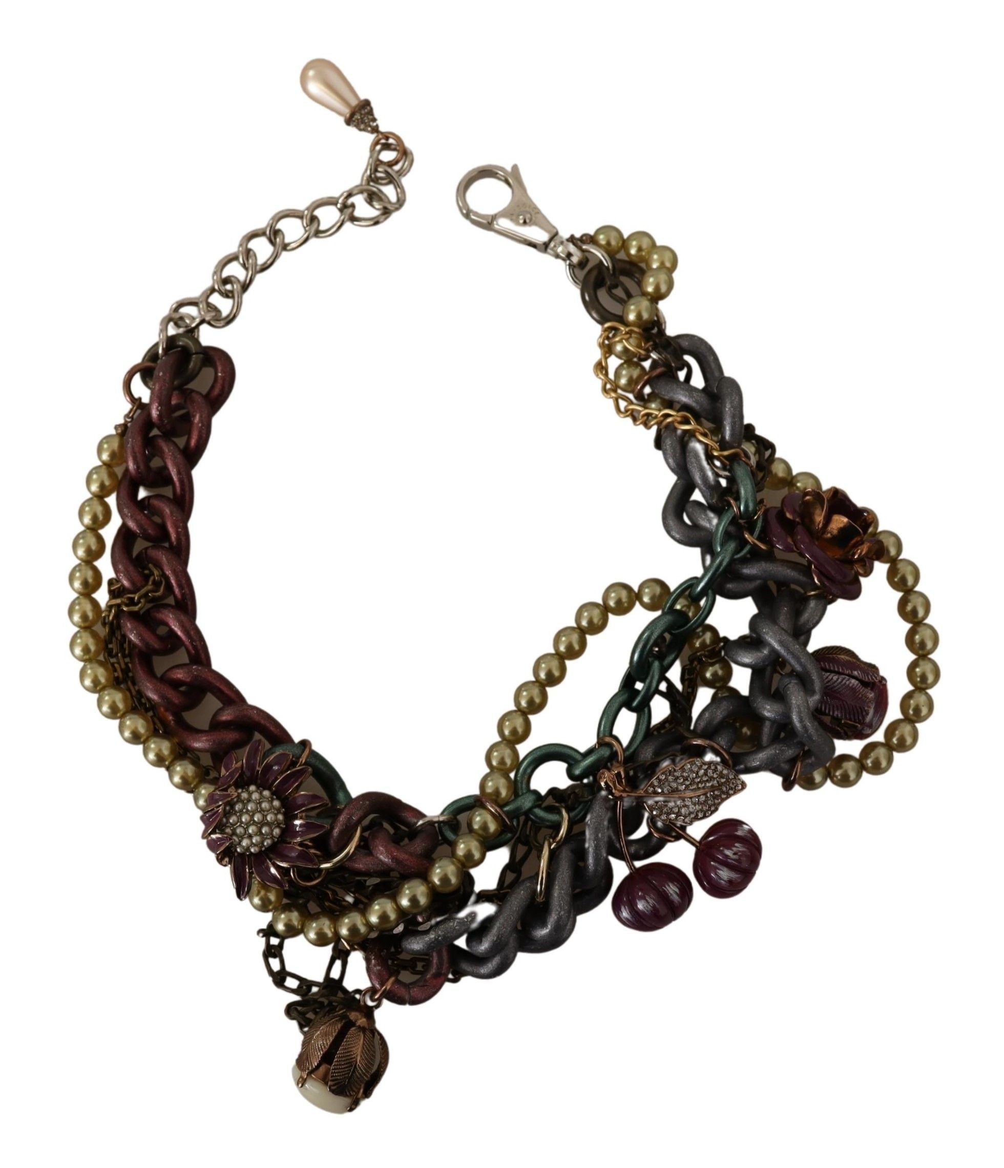 Dolce & Gabbana Gold Brass Sicily Floral Crystal Statement Necklace-3