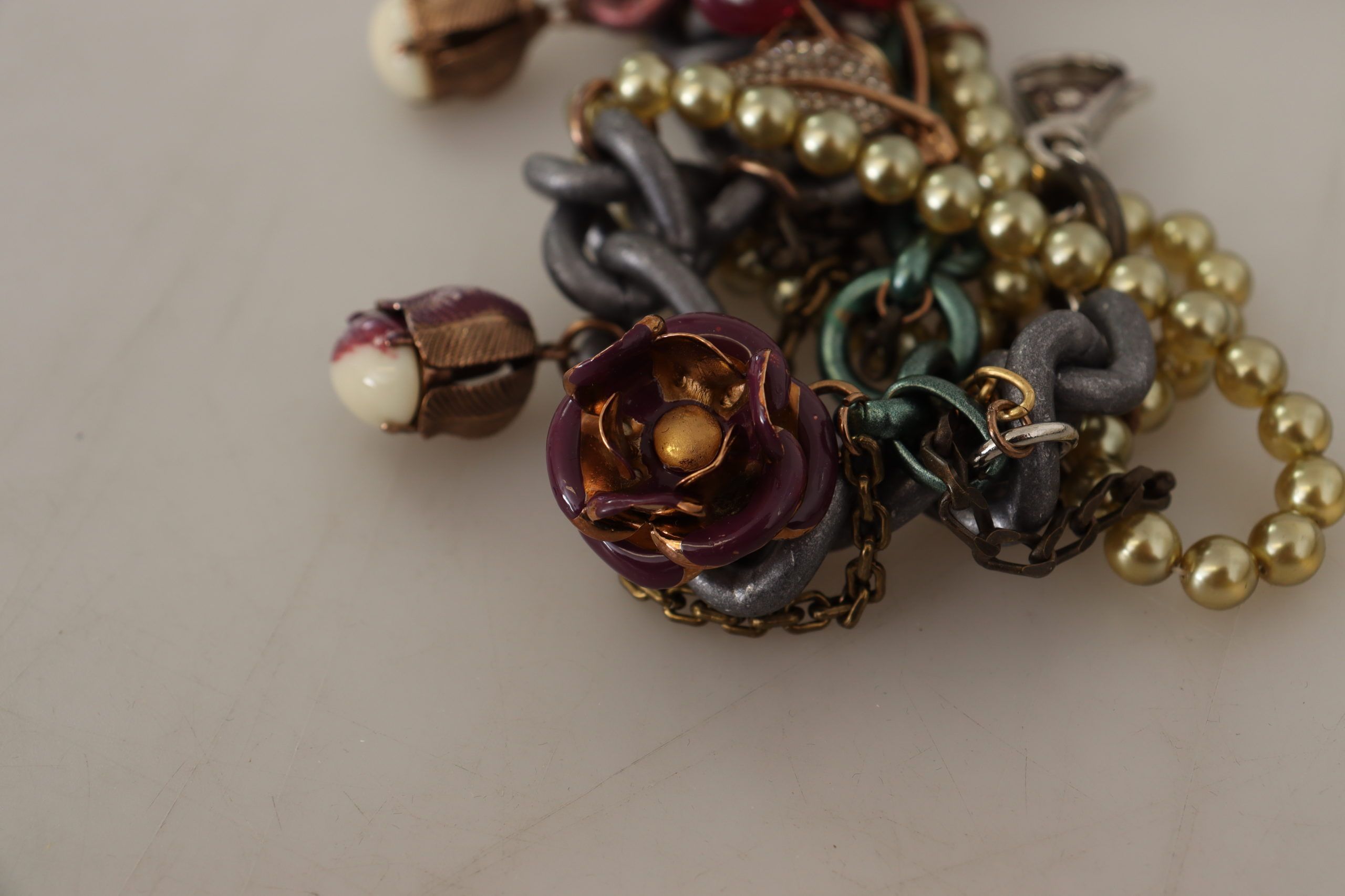 Dolce & Gabbana Gold Brass Sicily Floral Crystal Statement Necklace-5