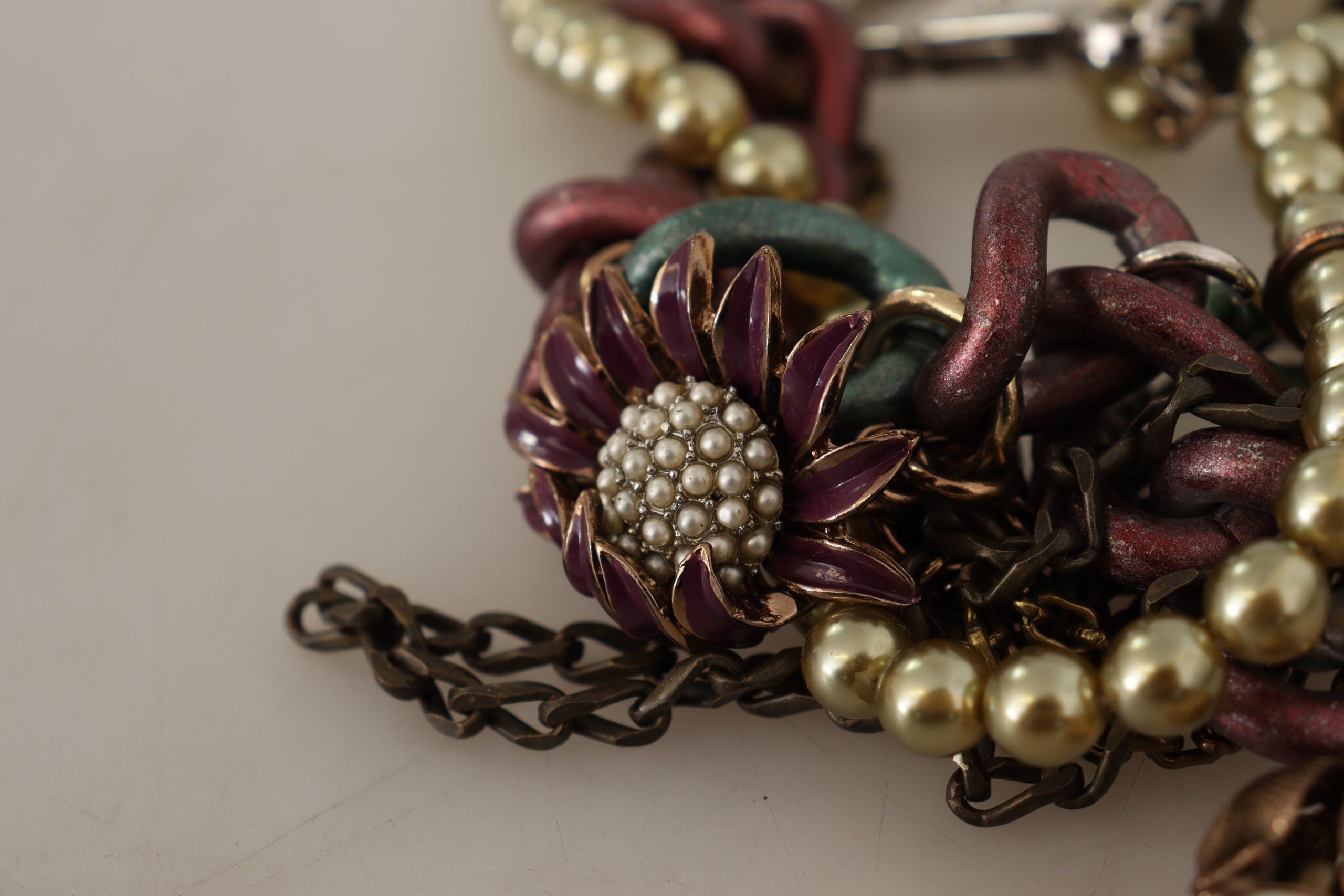 Dolce & Gabbana Gold Brass Sicily Floral Crystal Statement Necklace-7