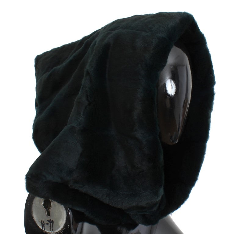 Dolce & Gabbana Green Weasel Fur Crochet Hooded Scarf Hat