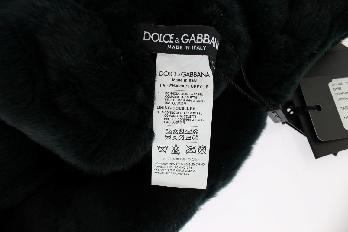 Dolce & Gabbana Green Weasel Fur Crochet Hooded Scarf Hat-7