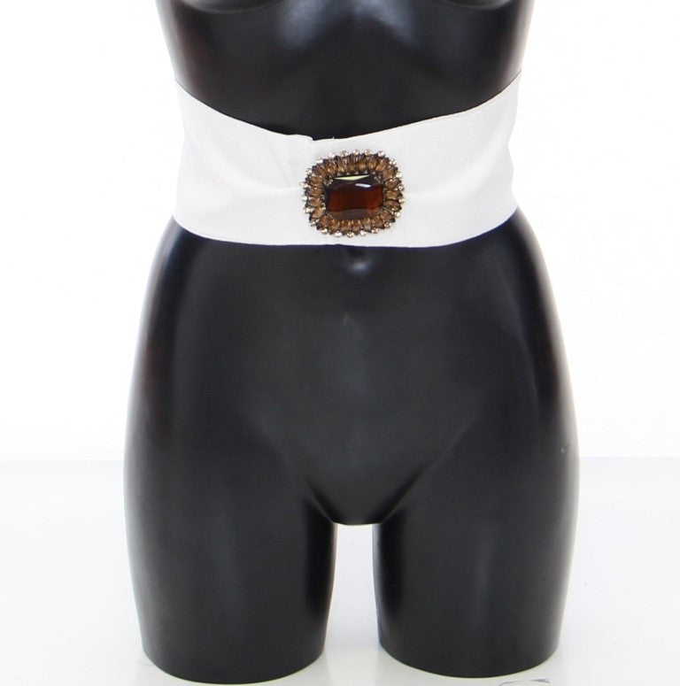 Dolce & Gabbana White Crystal Brass Wide Waist Belt Runway-1