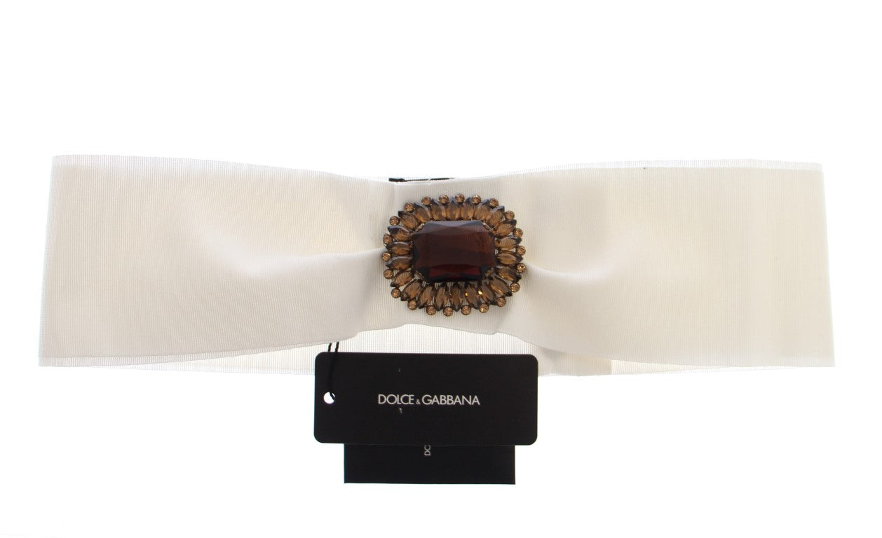 Dolce & Gabbana White Crystal Brass Wide Waist Belt Runway-2