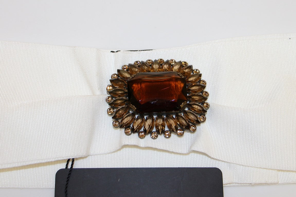 Dolce & Gabbana White Crystal Brass Wide Waist Belt Runway-3