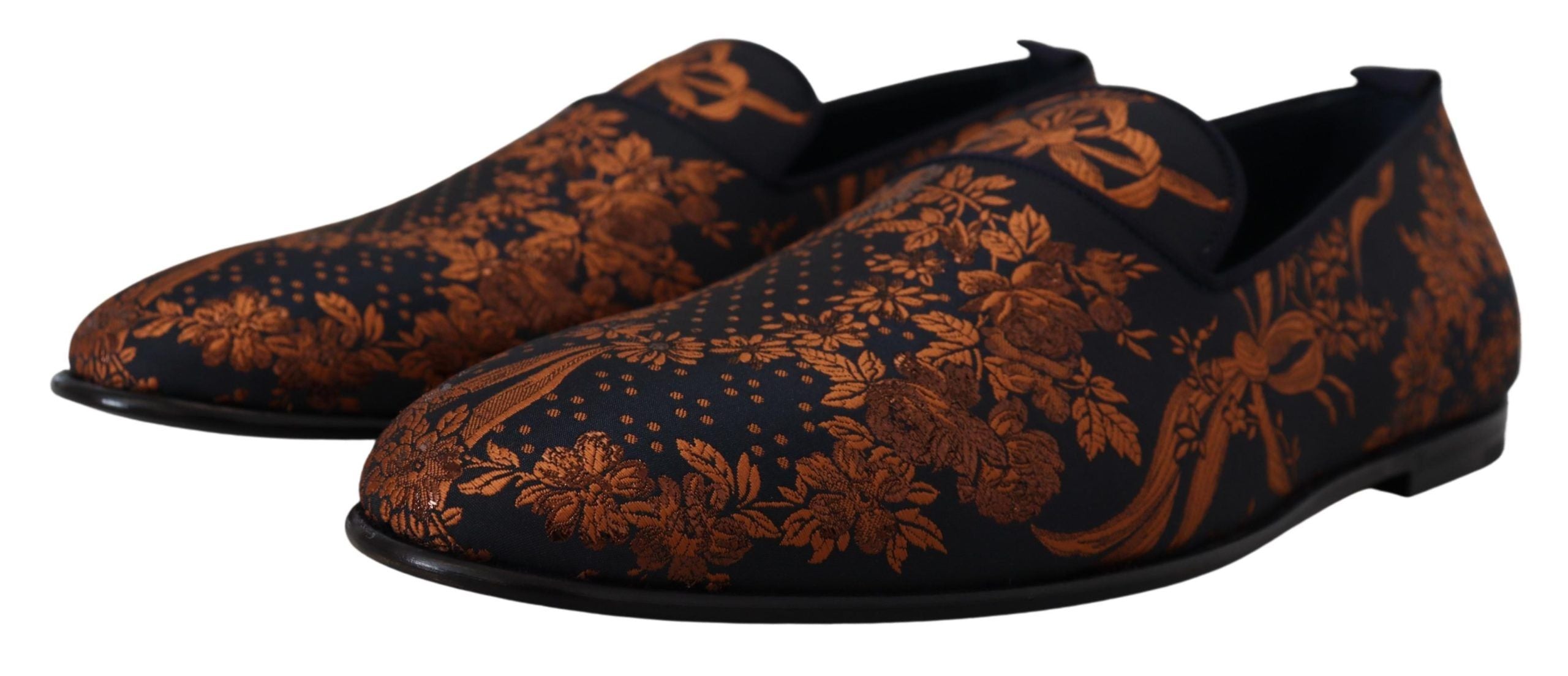 Dolce & Gabbana Blue Rust Floral Slippers Loafers Shoes-3