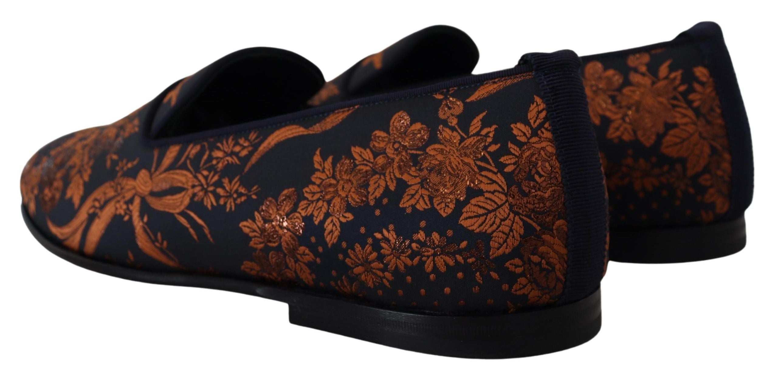 Dolce & Gabbana Blue Rust Floral Slippers Loafers Shoes-4