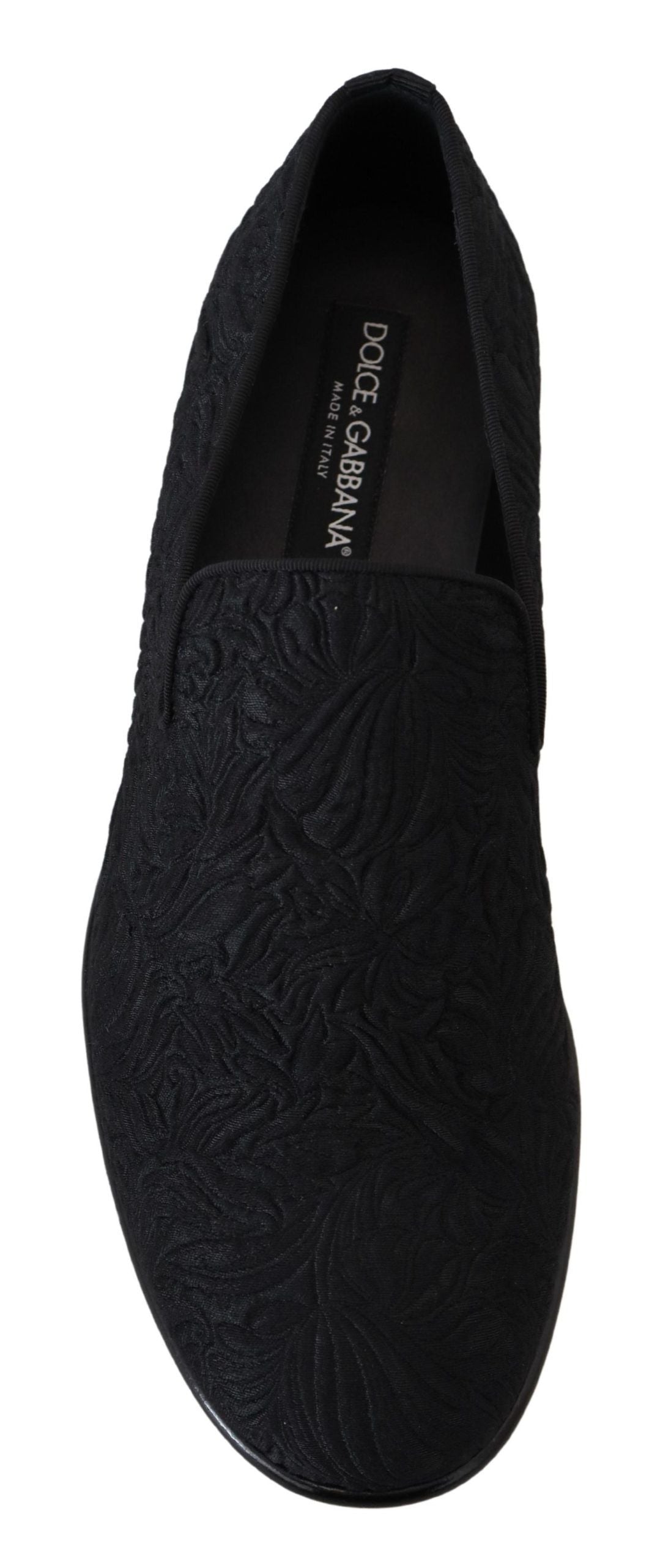 Dolce & Gabbana Black Floral Jacquard Slippers Loafers Shoes-2