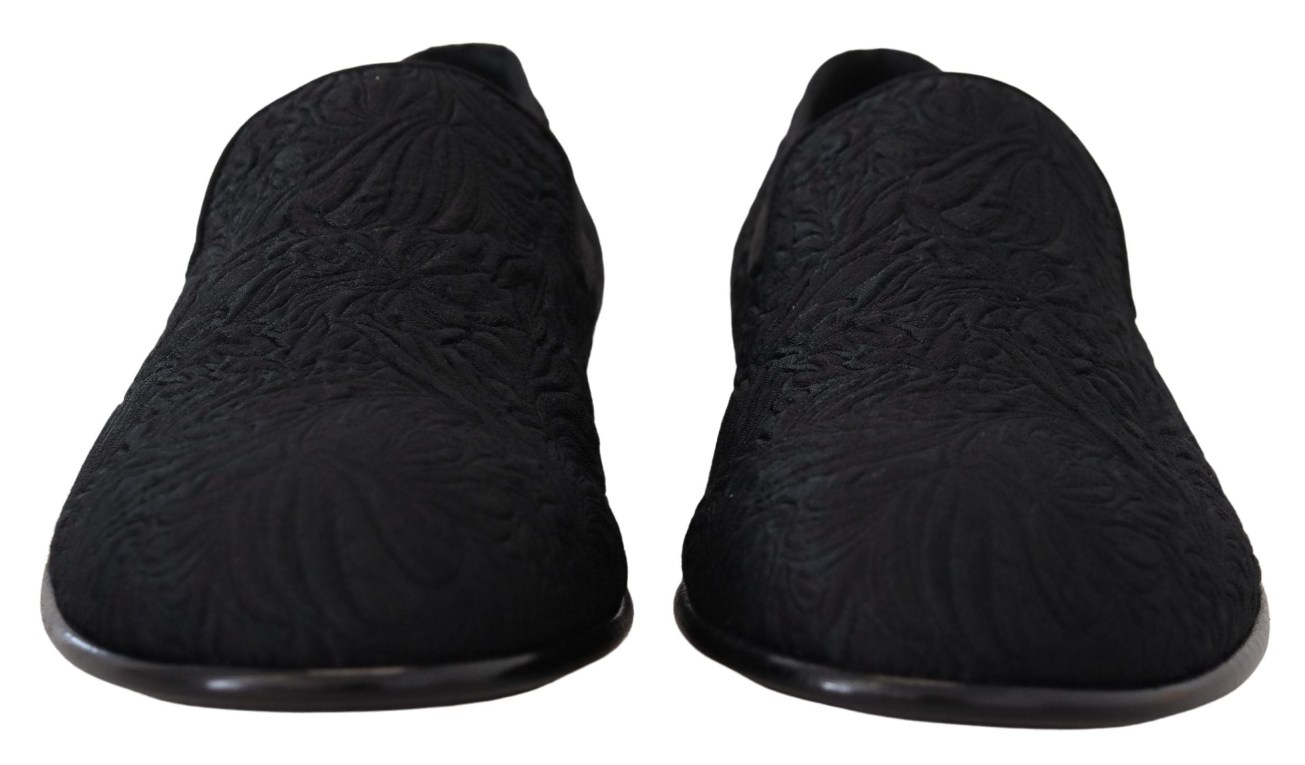 Dolce & Gabbana Black Floral Jacquard Slippers Loafers Shoes-3