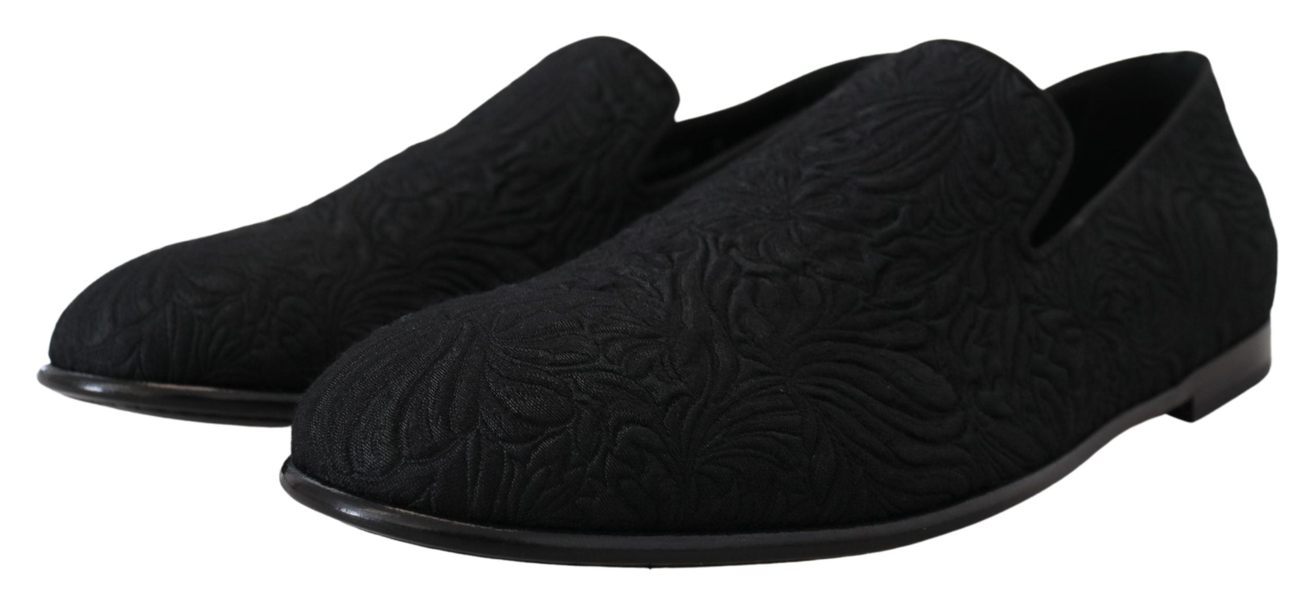 Dolce & Gabbana Black Floral Jacquard Slippers Loafers Shoes-4