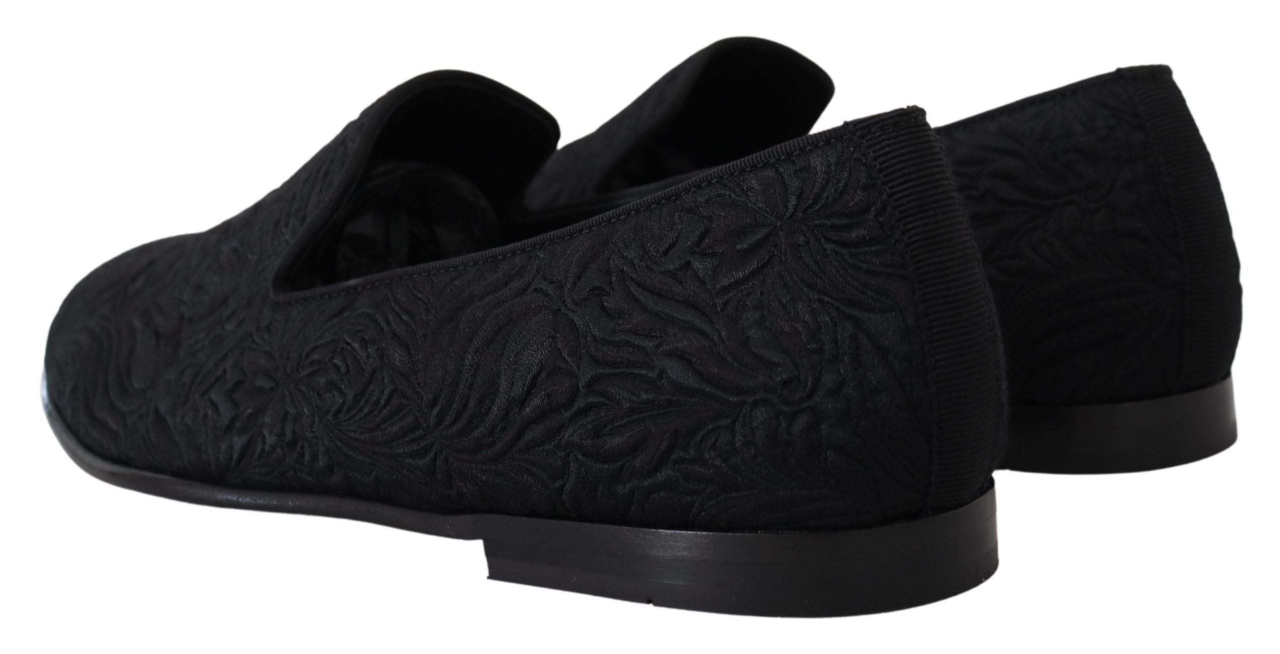 Dolce & Gabbana Black Floral Jacquard Slippers Loafers Shoes-5