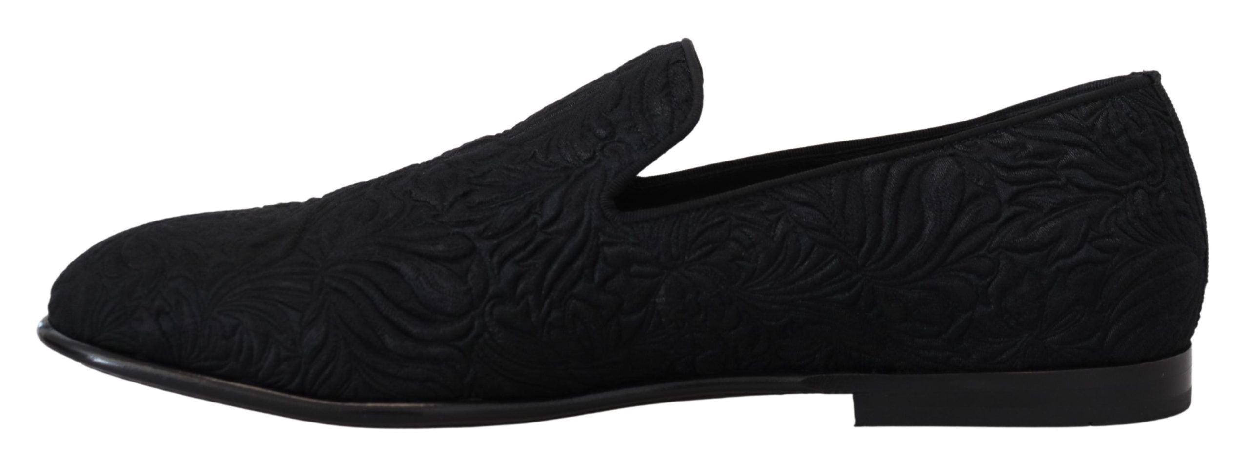 Dolce & Gabbana Black Floral Jacquard Slippers Loafers Shoes-6