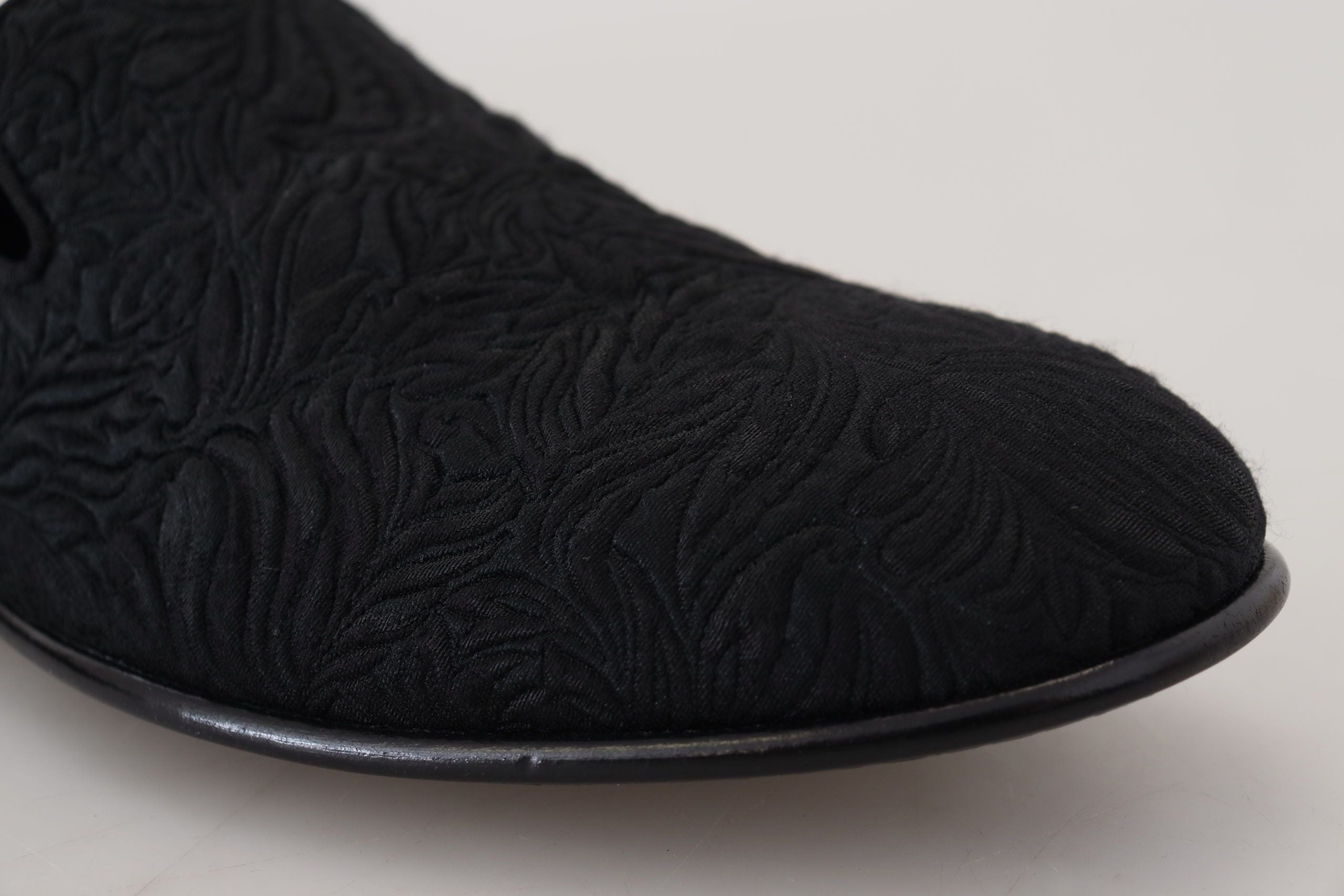 Dolce & Gabbana Black Floral Jacquard Slippers Loafers Shoes-8