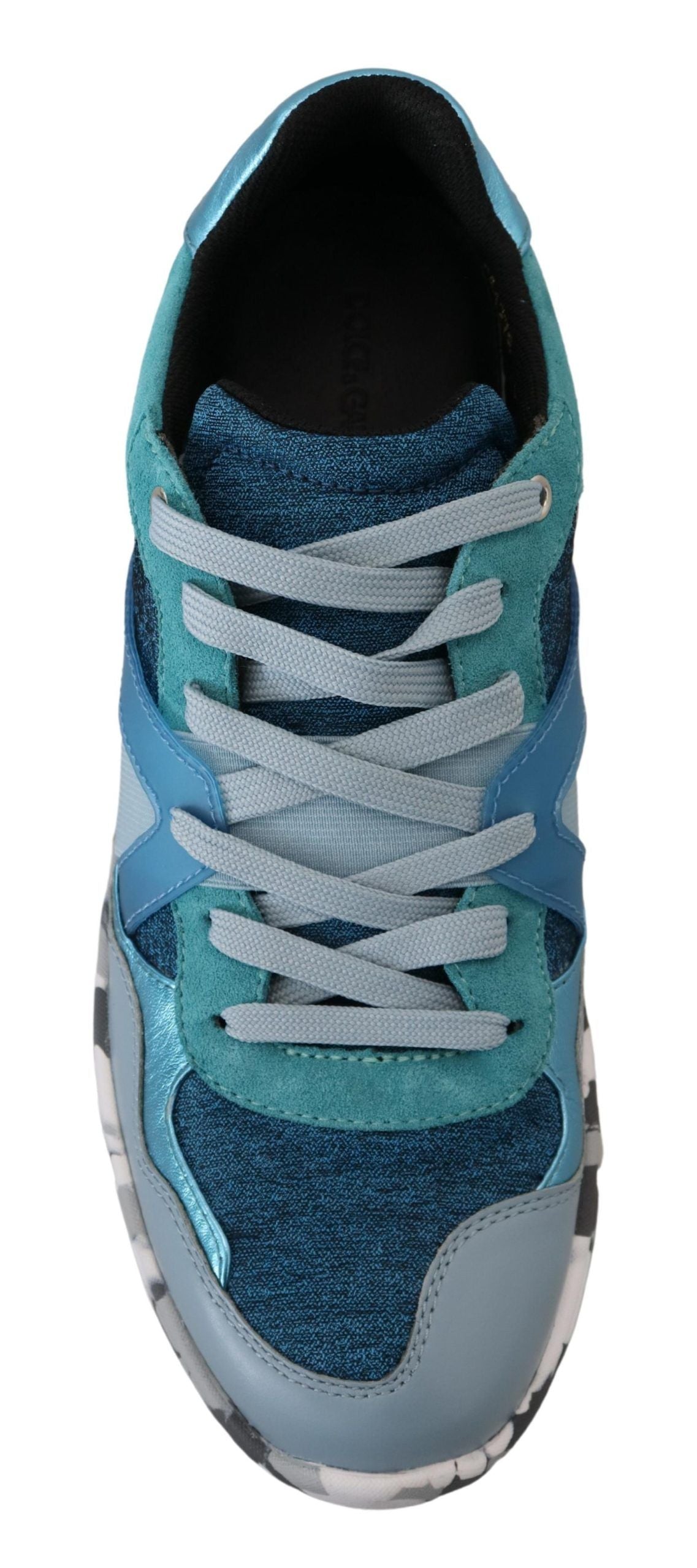 Dolce & Gabbana Blaue graue Leder Sport Low Top Turnschuhe-2