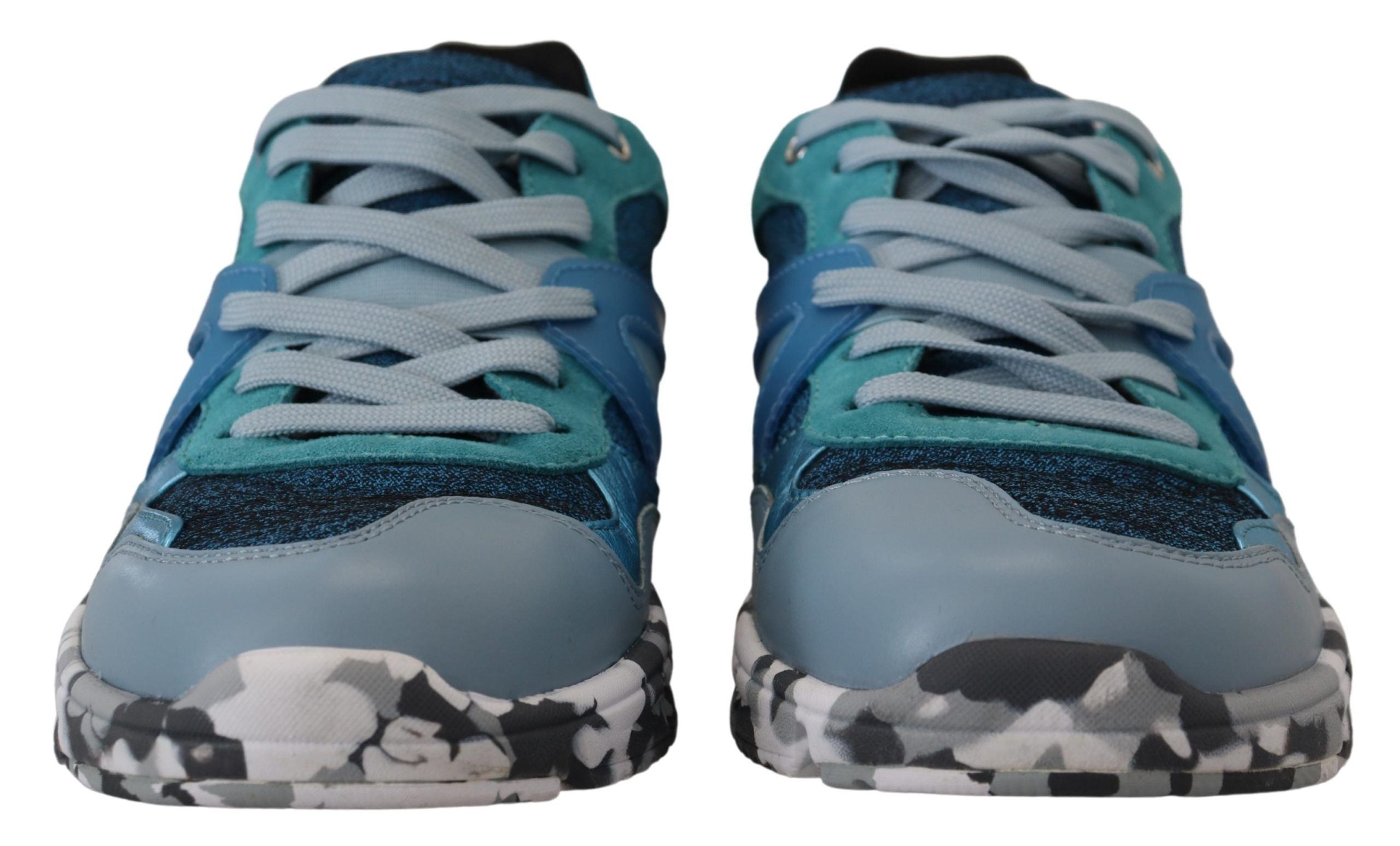 Dolce & Gabbana Blaue graue Leder Sport Low Top Turnschuhe-3