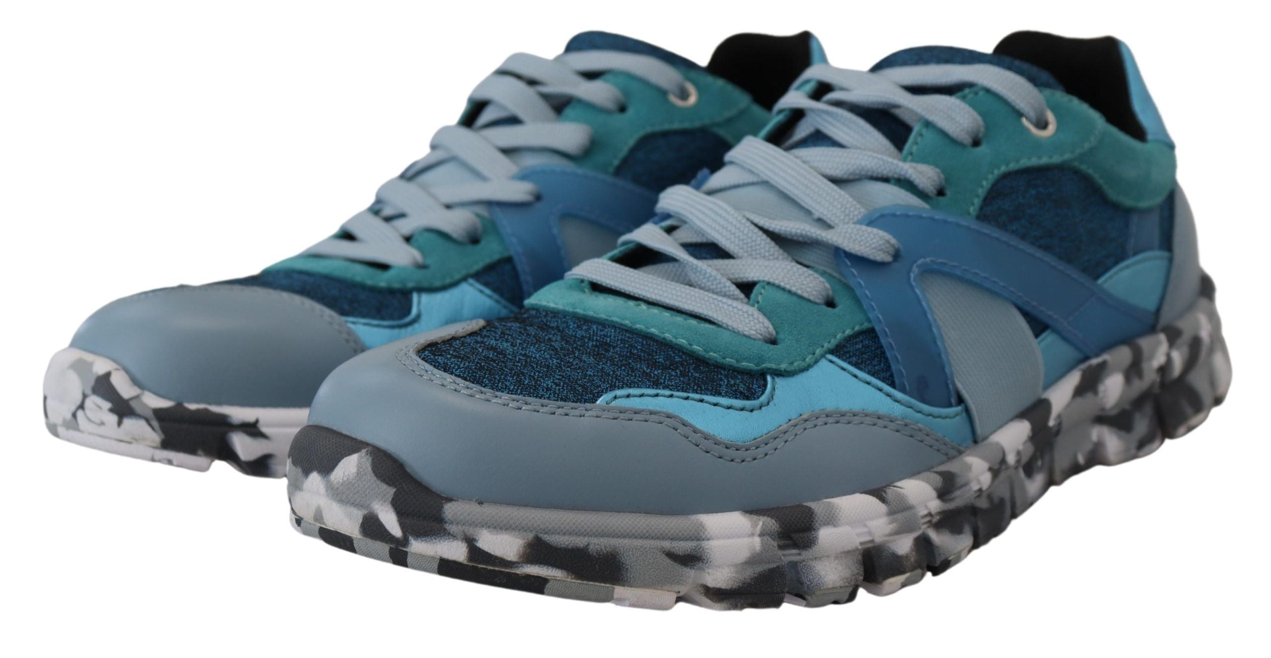 Dolce & Gabbana Blaue graue Leder Sport Low Top Turnschuhe-4