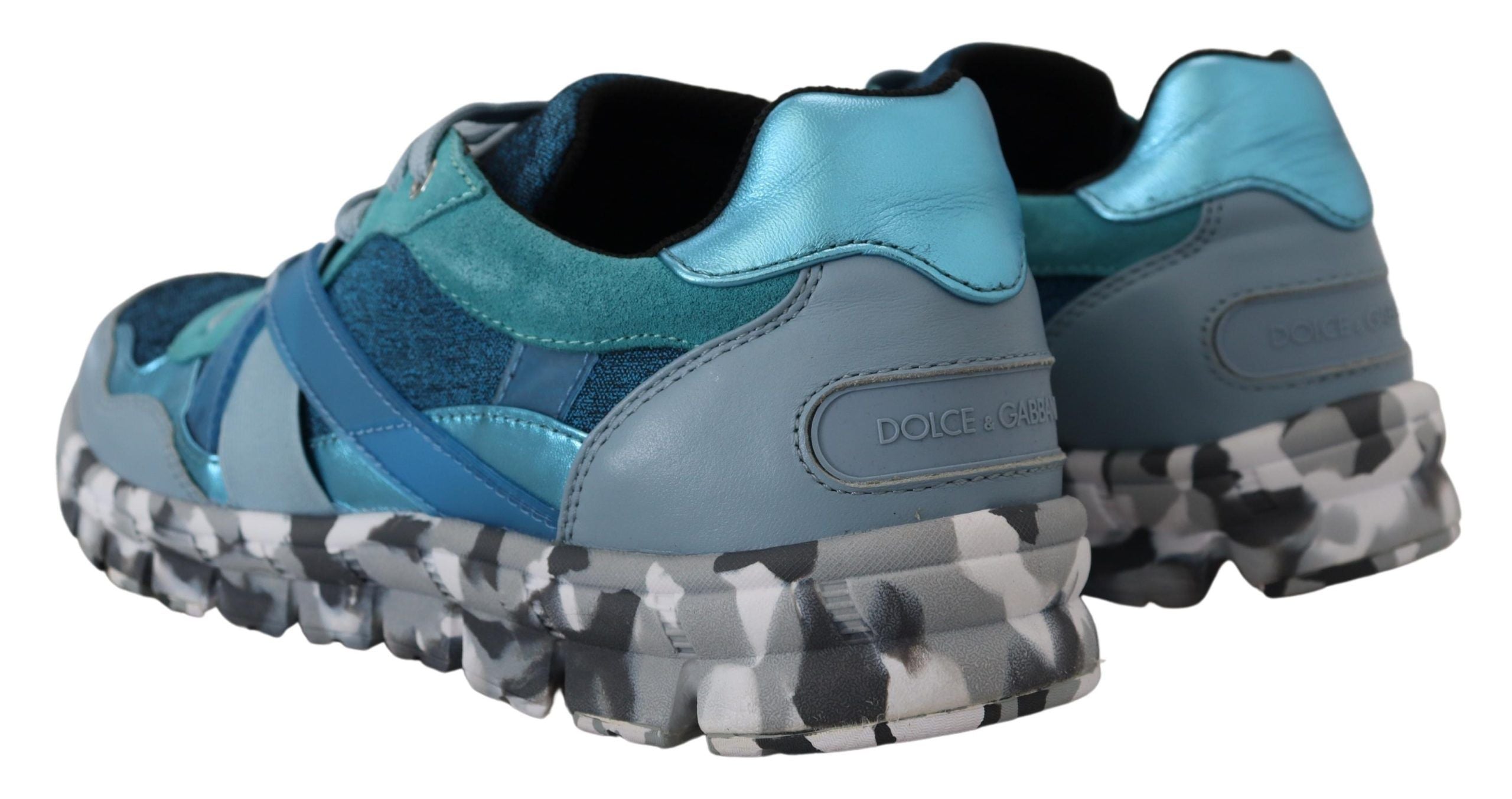 Dolce & Gabbana Blaue graue Leder Sport Low Top Turnschuhe-5
