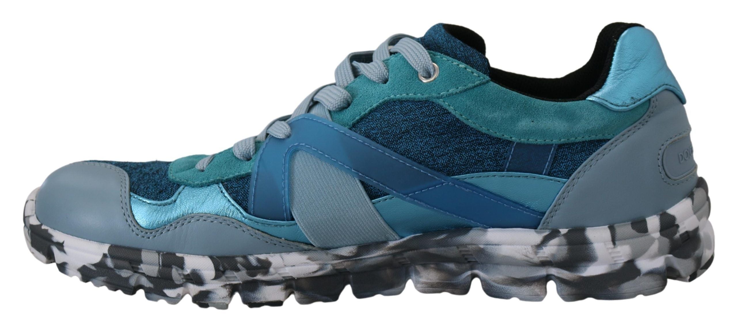 Dolce & Gabbana Blaue graue Leder Sport Low Top Turnschuhe-6
