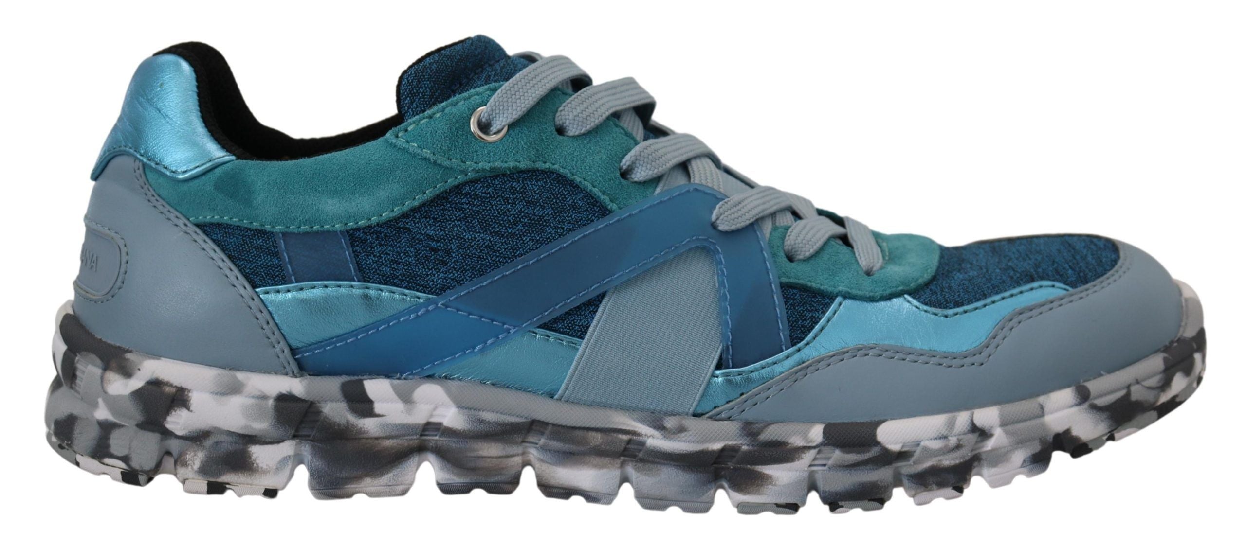 Dolce & Gabbana Blaue graue Leder Sport Low Top Turnschuhe-1