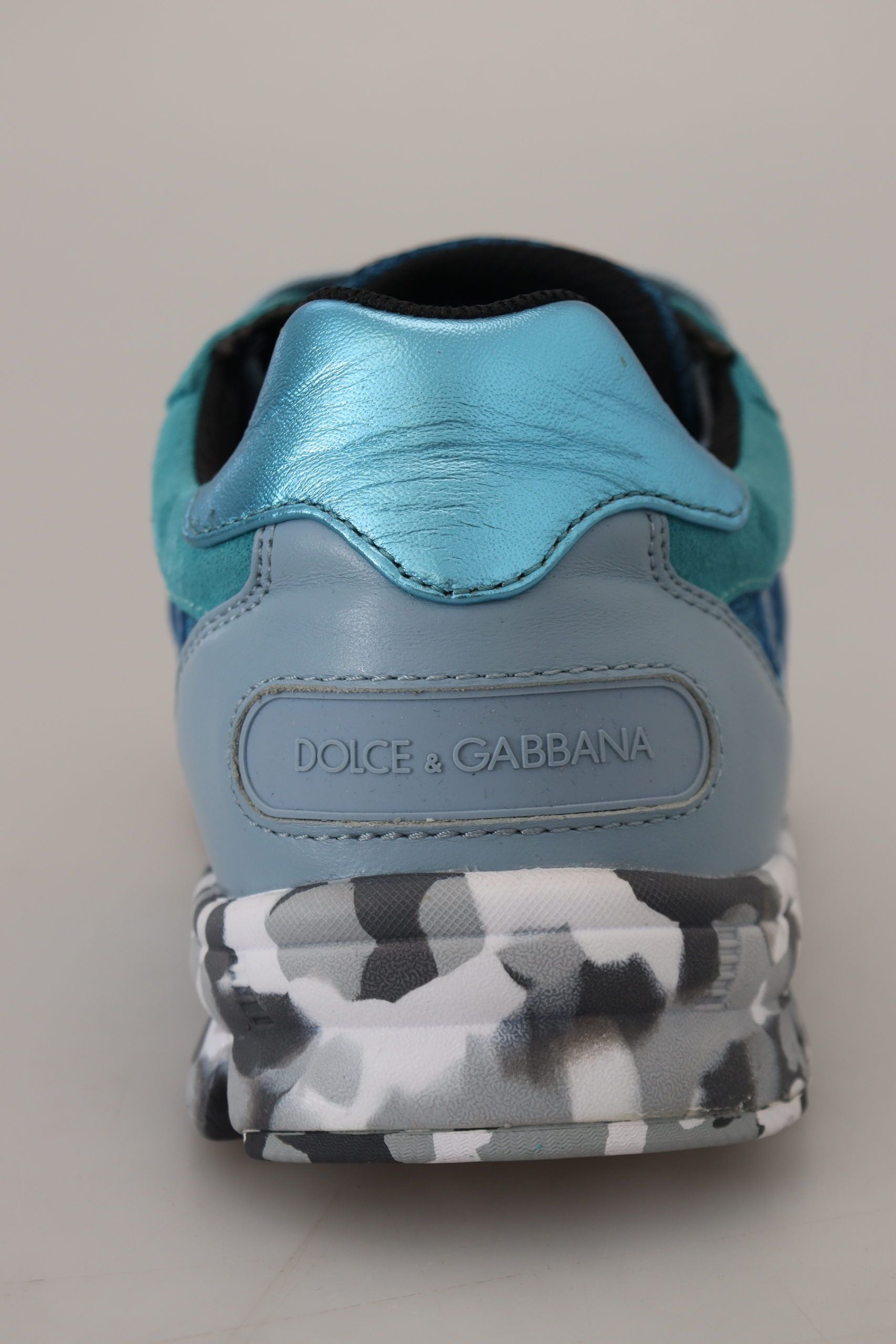 Dolce & Gabbana Blaue graue Leder Sport Low Top Turnschuhe-8