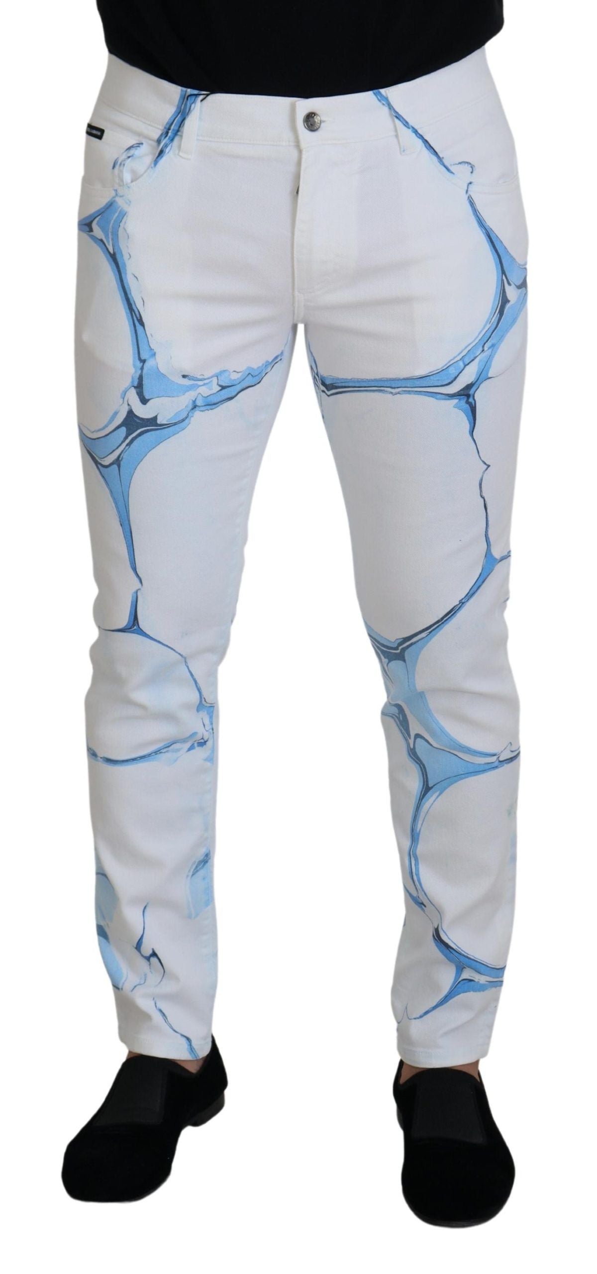Dolce & Gabbana White Blue Denim Cotton Jeans Stretch Skinny Fit Trousers