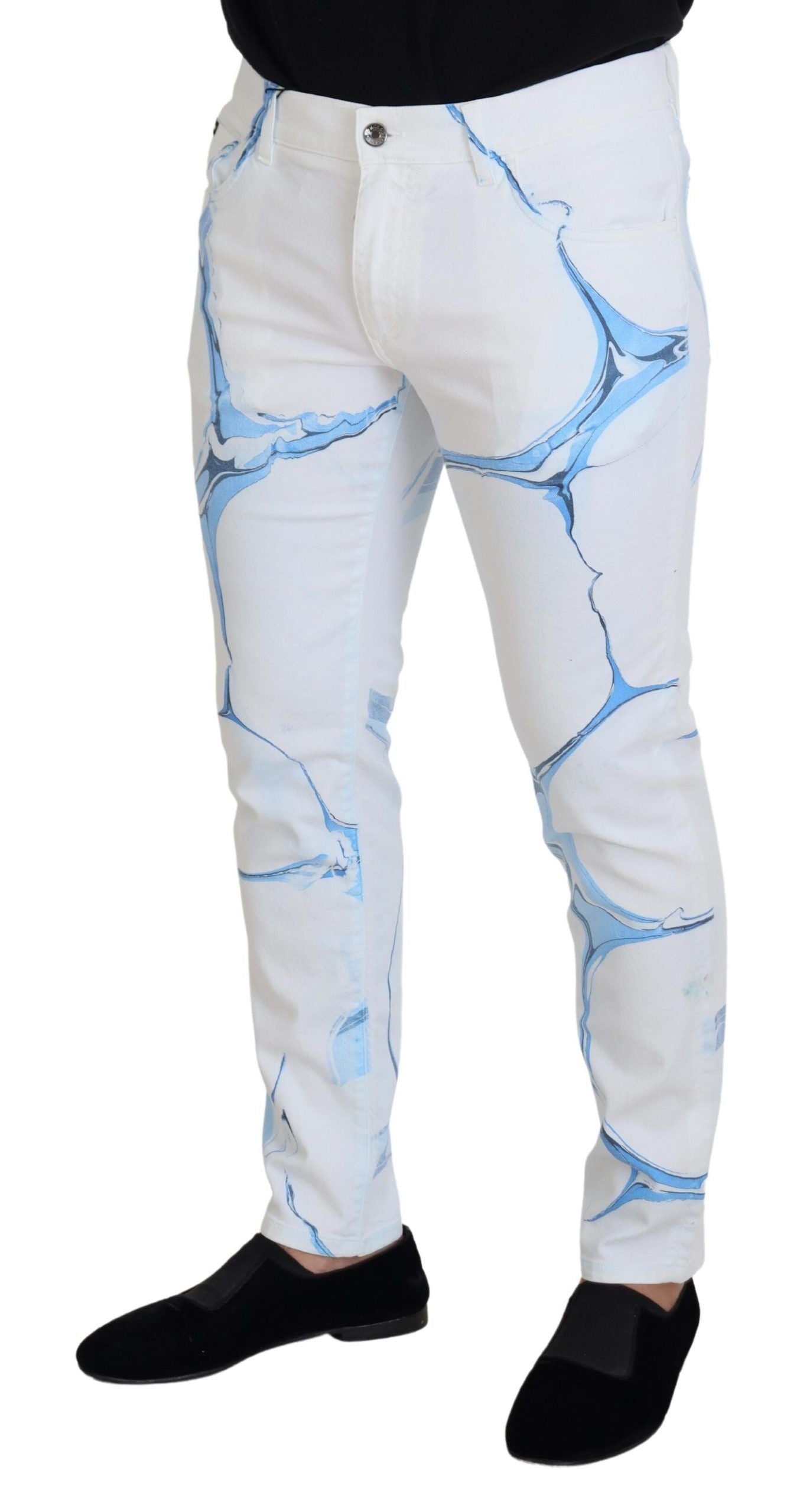 Dolce & Gabbana White Blue Denim Cotton Jeans Stretch Skinny Fit Trousers-2
