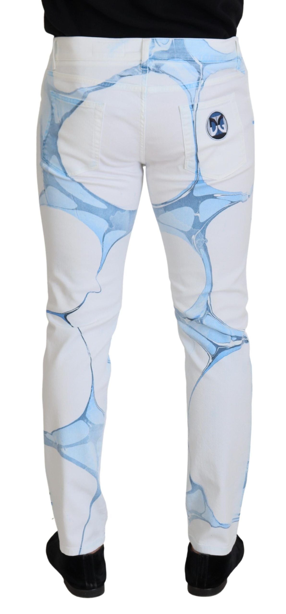 Dolce & Gabbana White Blue Denim Cotton Jeans Stretch Skinny Fit Trousers-4