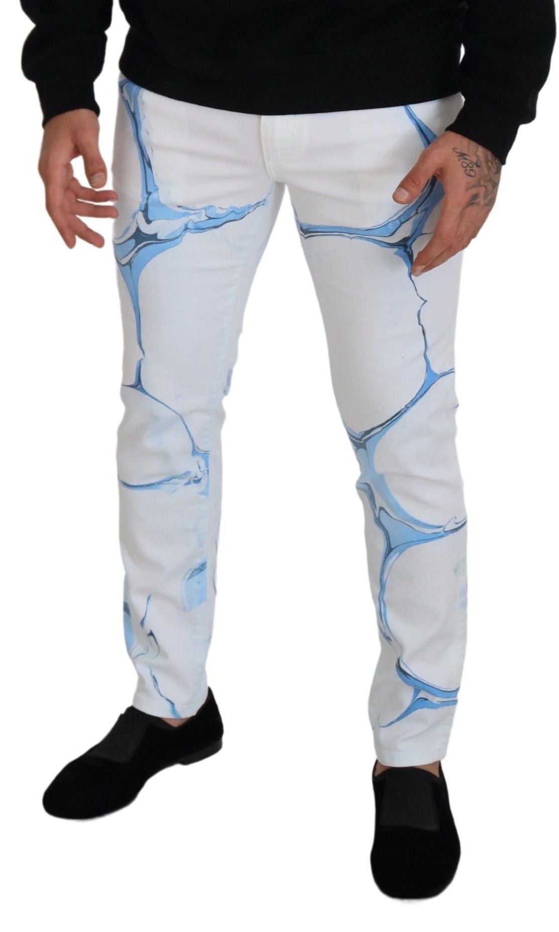 Dolce & Gabbana White Blue Denim Cotton Jeans Stretch Skinny Fit Trousers-3
