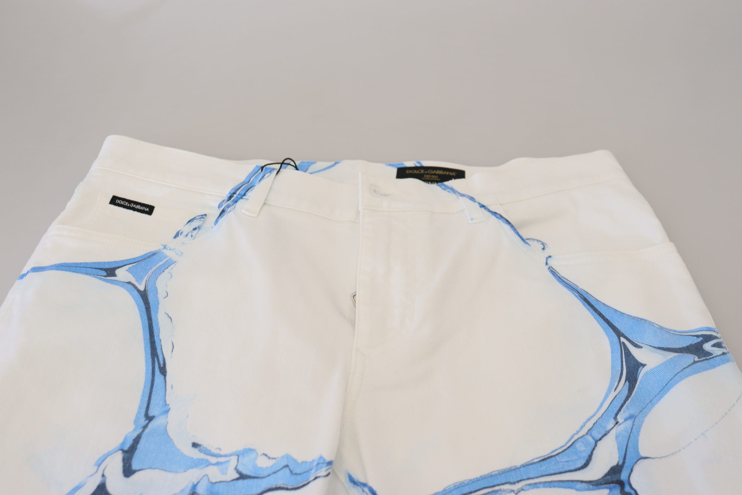 Dolce & Gabbana White Blue Denim Cotton Jeans Stretch Skinny Fit Trousers-6