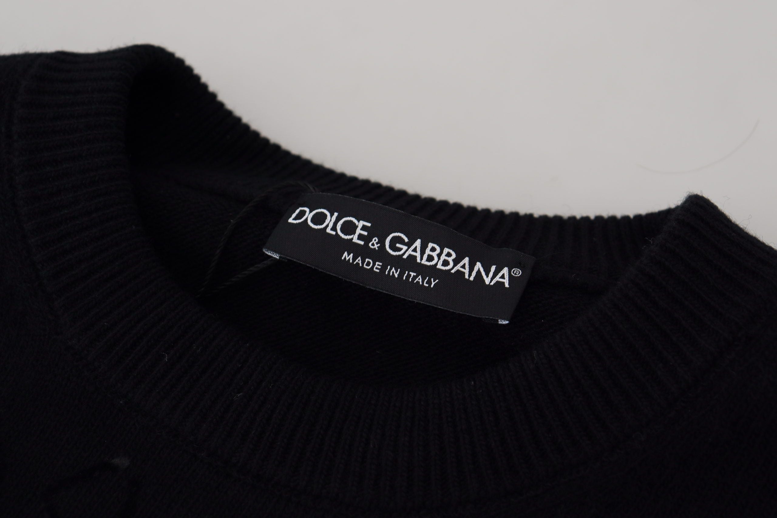 Dolce & Gabbana Schwarzer Wollpullover mit Logo-Muster und Rundhalsausschnitt-7
